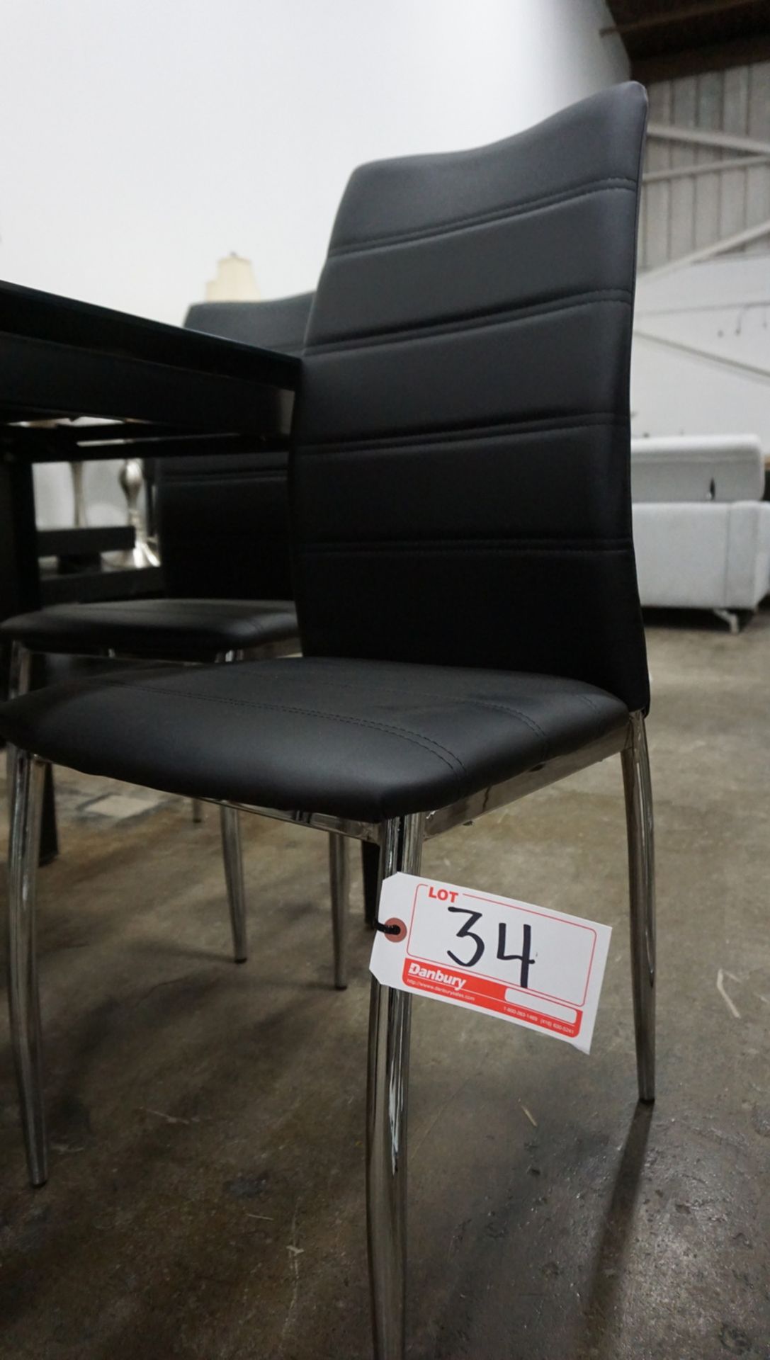 LOT - TEMPERED GLASS DINING TABLE C/W (4) BLK BUTTON TUFT DINING CHAIRS W/ CHROME BASE - Image 2 of 2