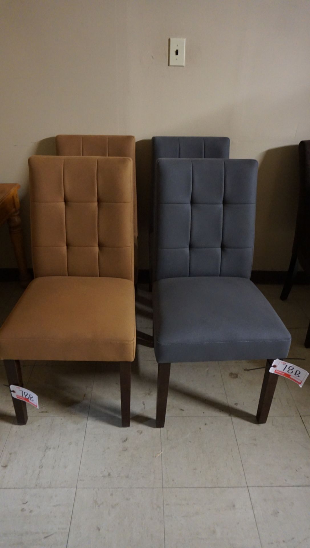 UNITS - (2) BEIGE & (2) GREY FABRIC UPHOLSTERED DINING CHAIRS