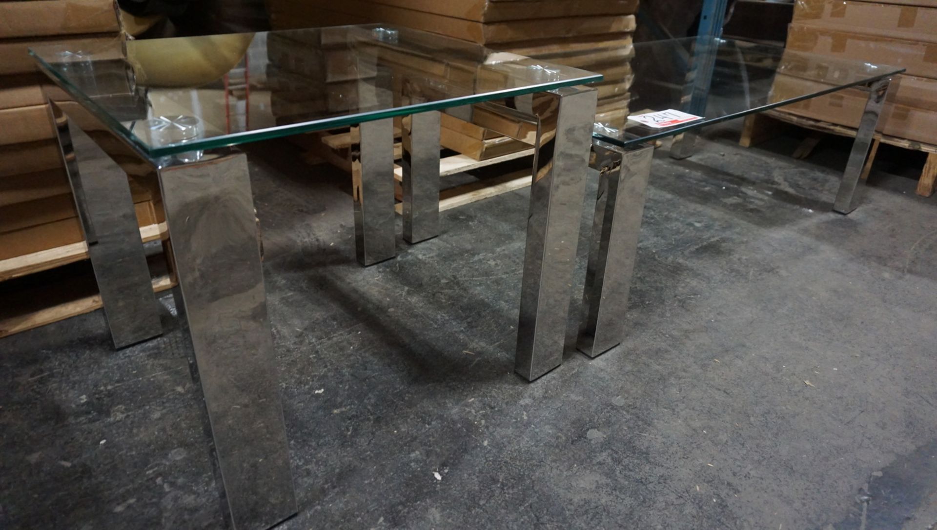 SET - STAINLESS FRAME W/ CLEAR GLASS COFFEE / SIDE TABLE - 48" X 24" X 16" & 23.5" X 21.5" X 20" ( - Image 2 of 2