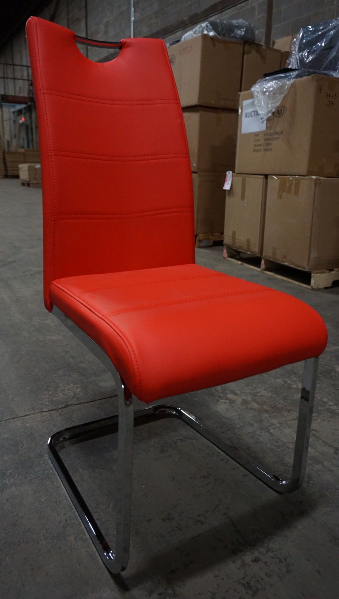 UNITS - RED PU LEATHER DINING CHAIRS W/ CHROME BASE (6353-2CHRE) (IN BOX)