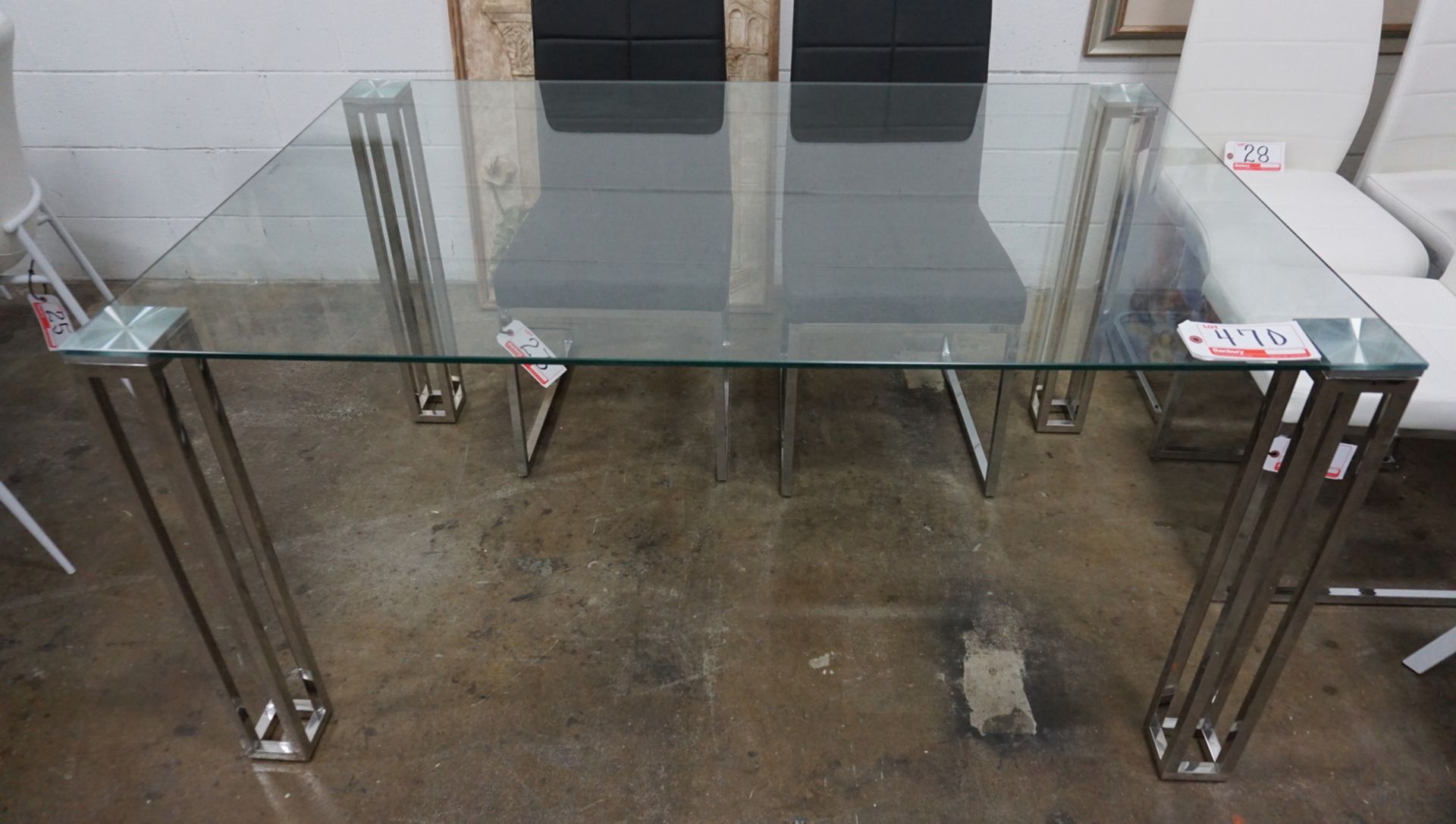 RECTANGLE GLASS DINING TABLE W/ METAL LEGS (60"L X 39"W X 30"H) (100DT) (IN BOX)