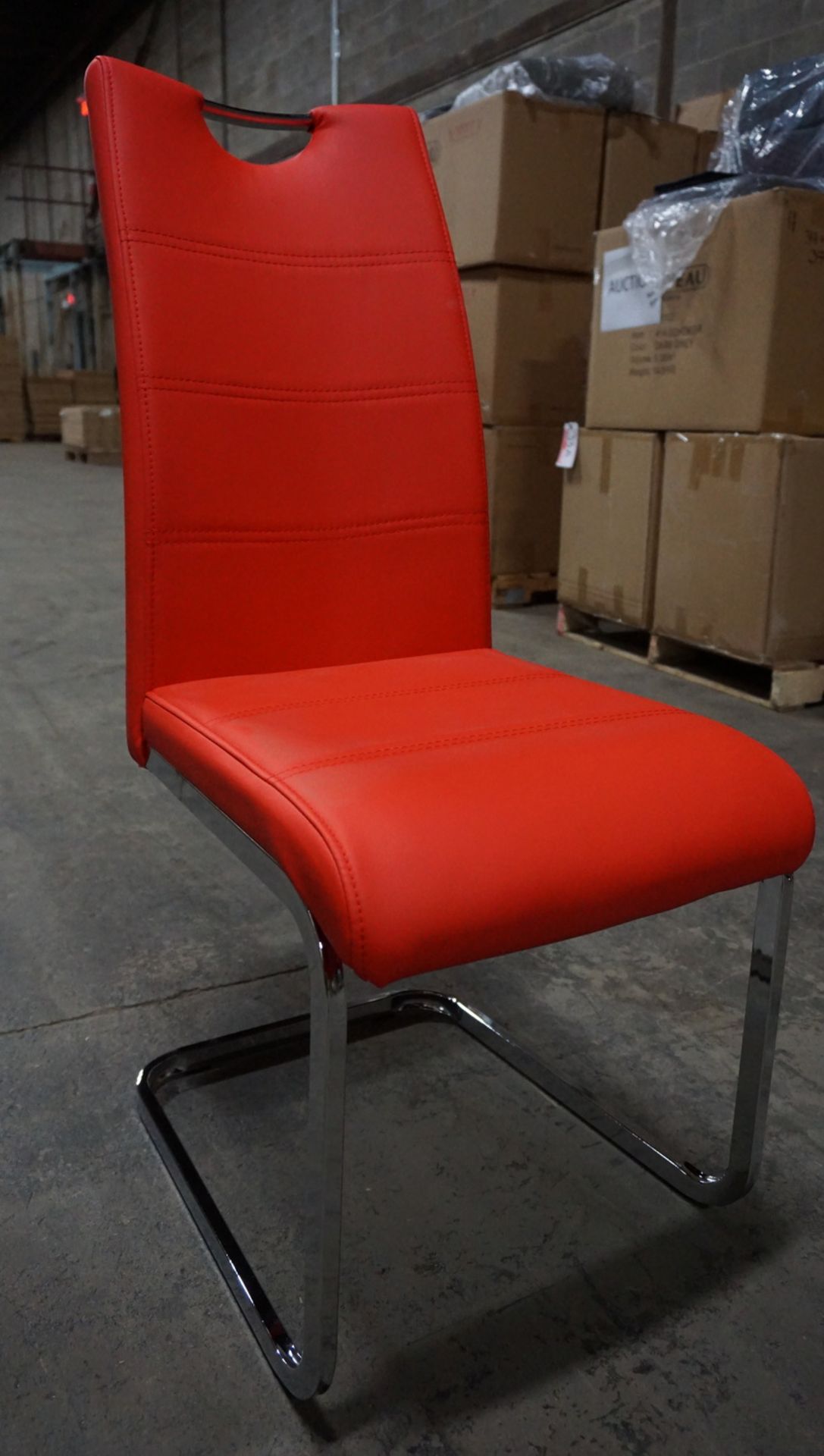 UNITS - RED PU LEATHER DINING CHAIRS W/ CHROME BASE (6353-2CHRE) (IN BOX)