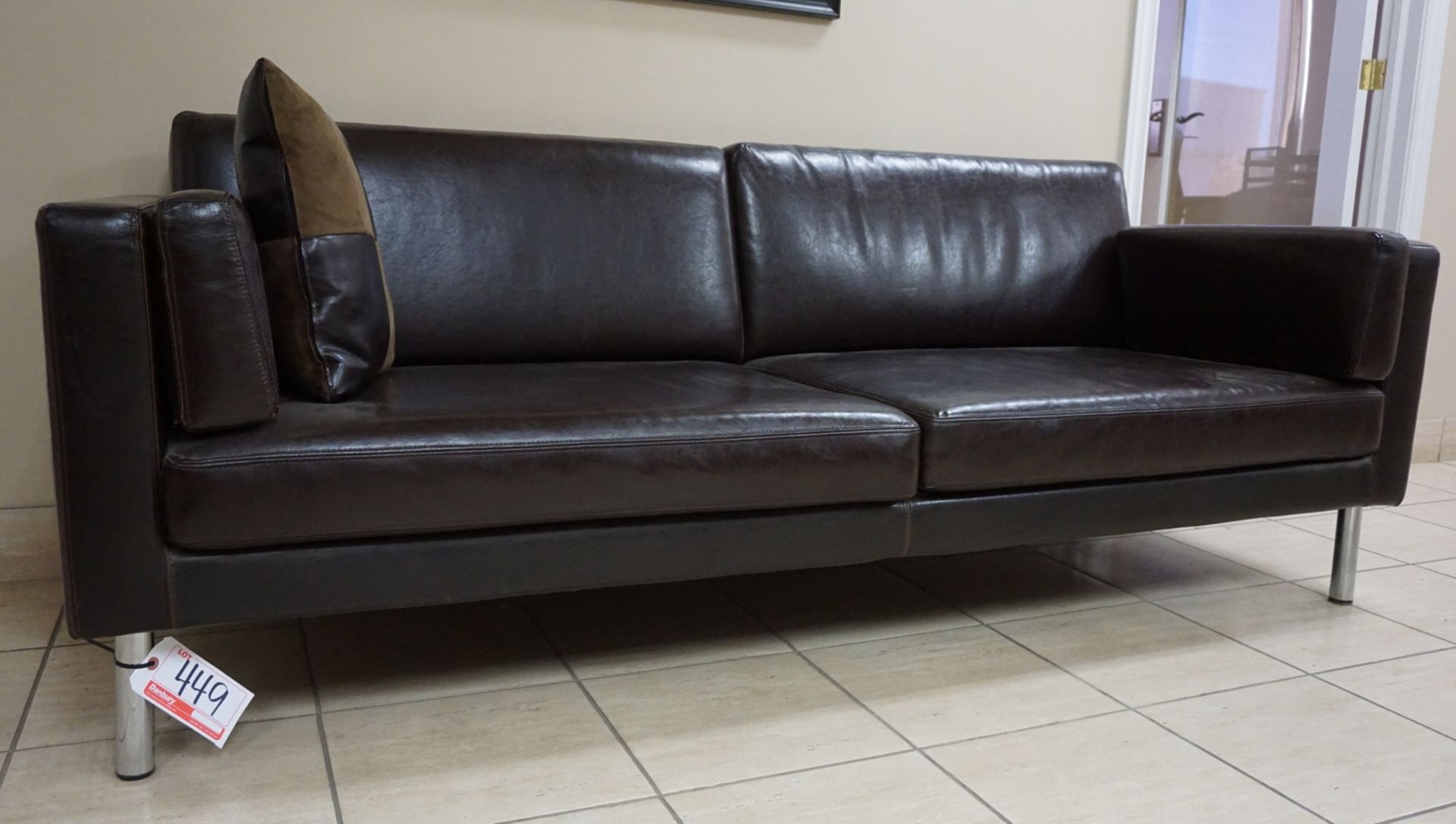 BROWN PU LEATHER SOFA APPROX. 78" X 32"