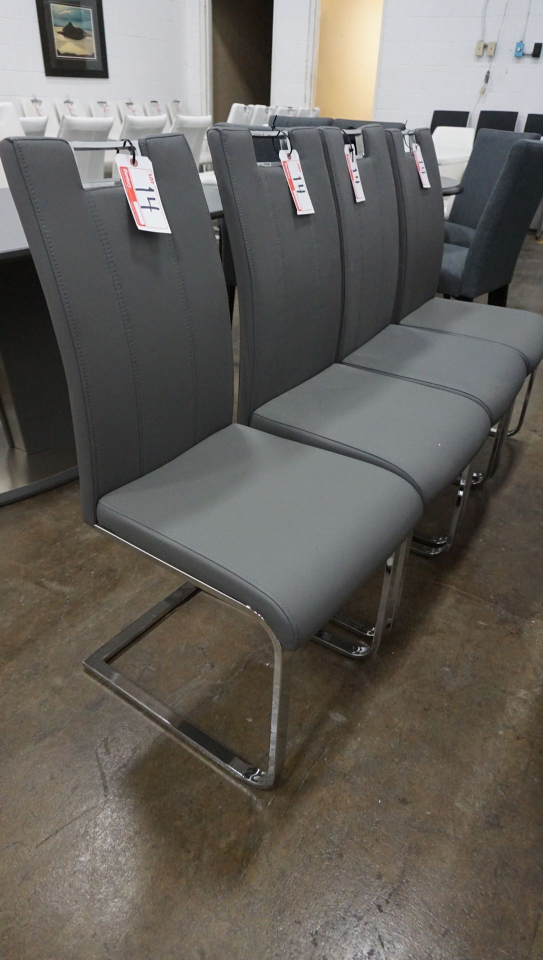 UNITS - GREY PU LEATHER W/ CHROME BASE DINING CHAIRS