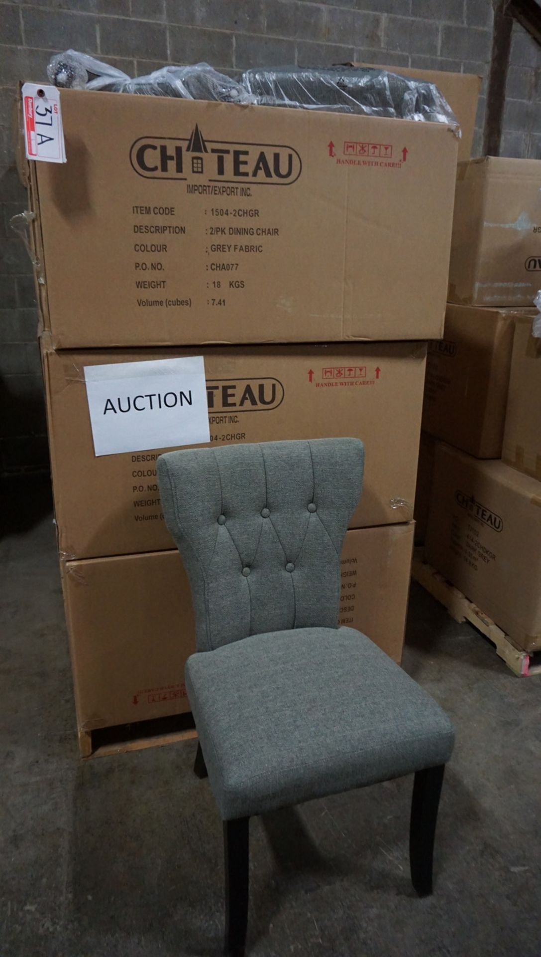 UNITS - GREY FABRIC UPHOLSTERED WING BACK DINING CHAIRS W/ FINISHED LEGS (1504-2CHGR) (IN BOX)