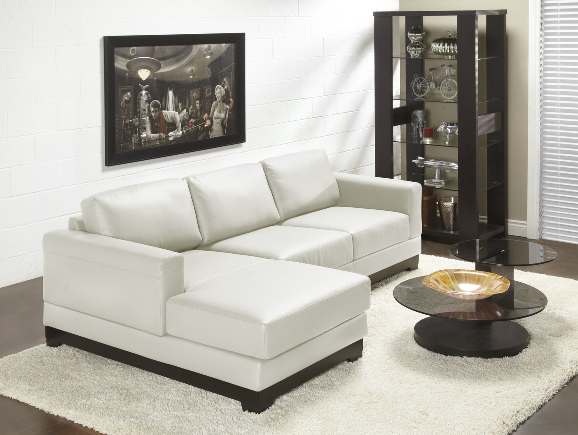 VENICE WHITE 100% GENUINE LEATHER SECTIONAL SOFA W/ CHAISE LOUNGER - 94" (#976) (CANADIAN MADE)