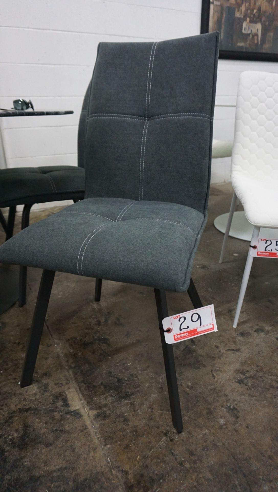 UNITS - GREY FABRIC UPHOLSTERED W/ WHITE STITCH DINING CHAIRS