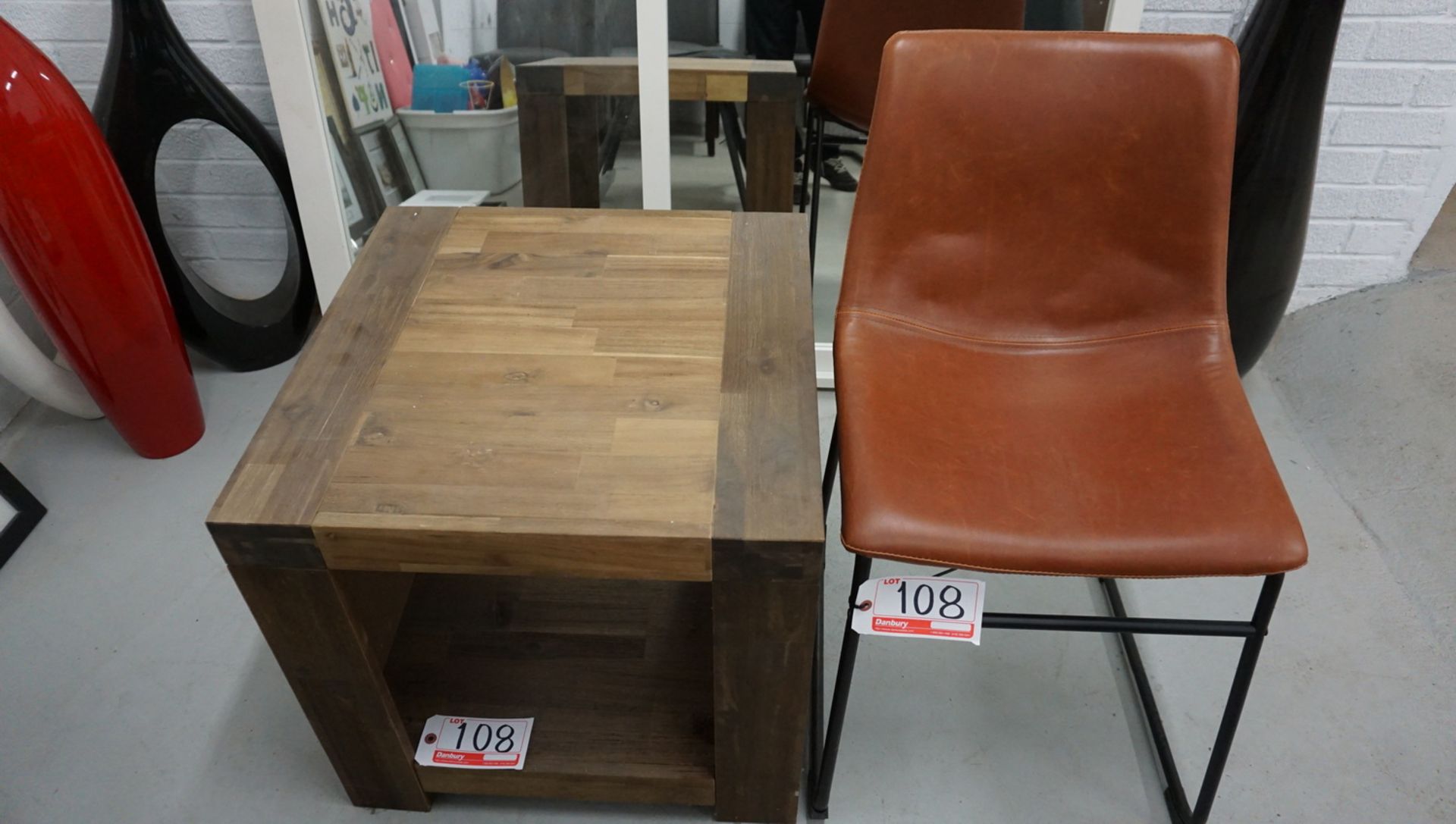 LOT - ASSTD SLED BASE CHAIRS W/ RUSTIC SIDE TABLE