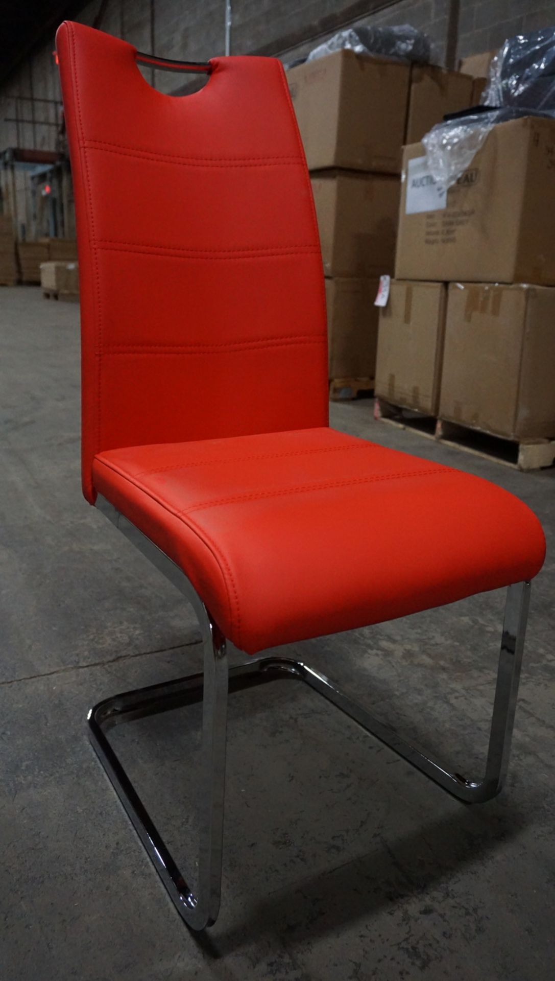 UNITS - RED PU LEATHER DINING CHAIRS W/ CHROME BASE (6353-2CHRE) (IN BOX)