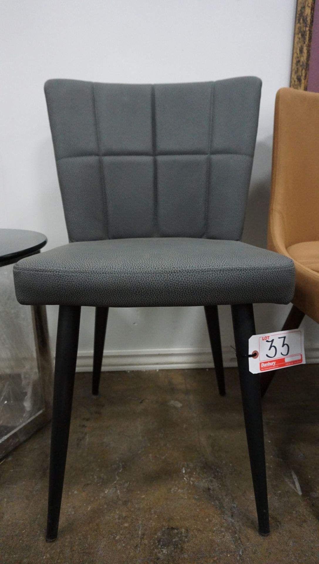 UNITS - DARK GREY PU LEATHER W/ CHECKER TOP STITCHING DINING CHAIRS W/ BLACK METAL LEGS (414- - Image 2 of 2