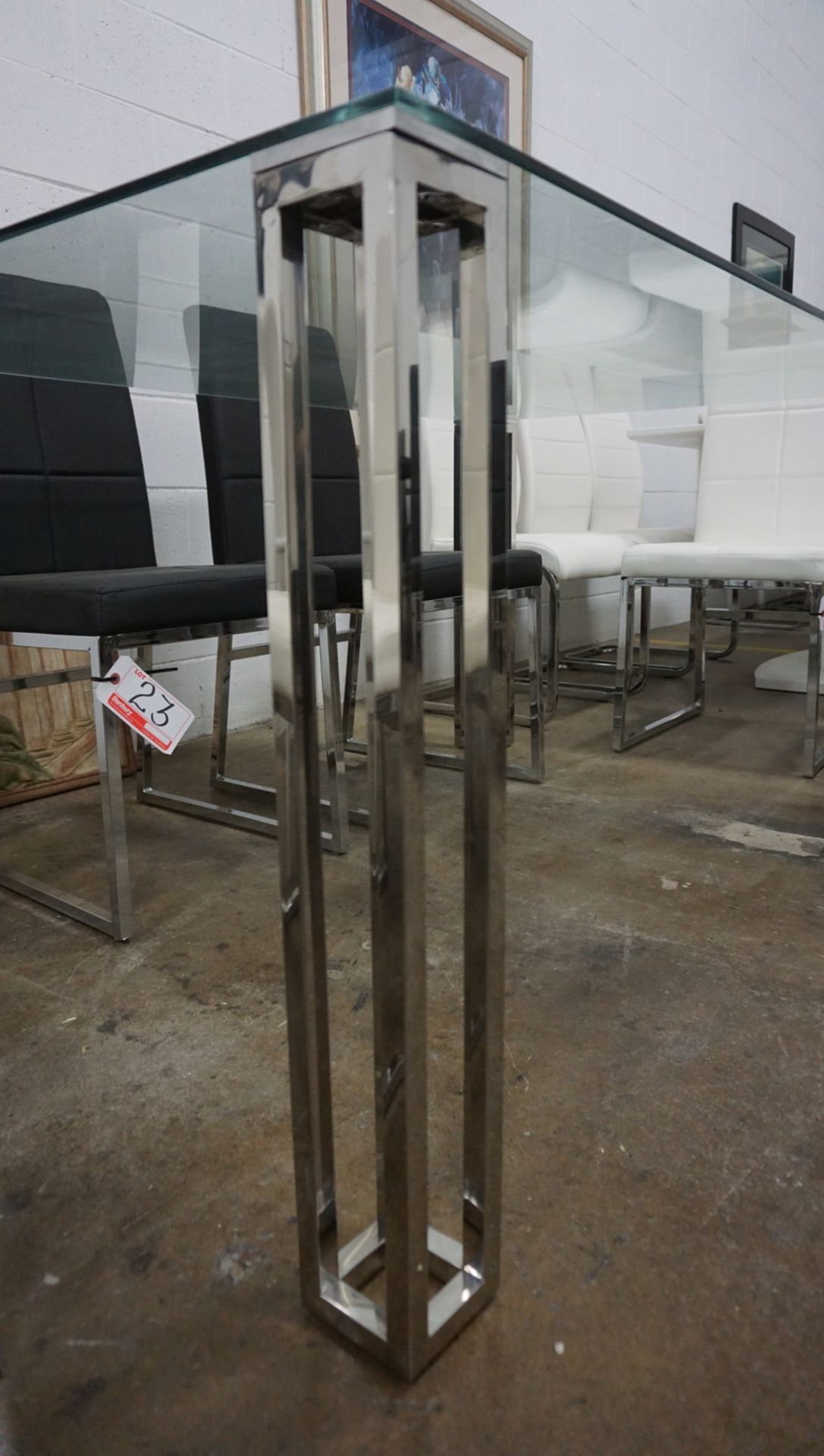 RECTANGLE GLASS DINING TABLE W/METAL LEGS (60"L X 39"W X 30"H) (100DT) (SHOWROOM) - Image 2 of 2