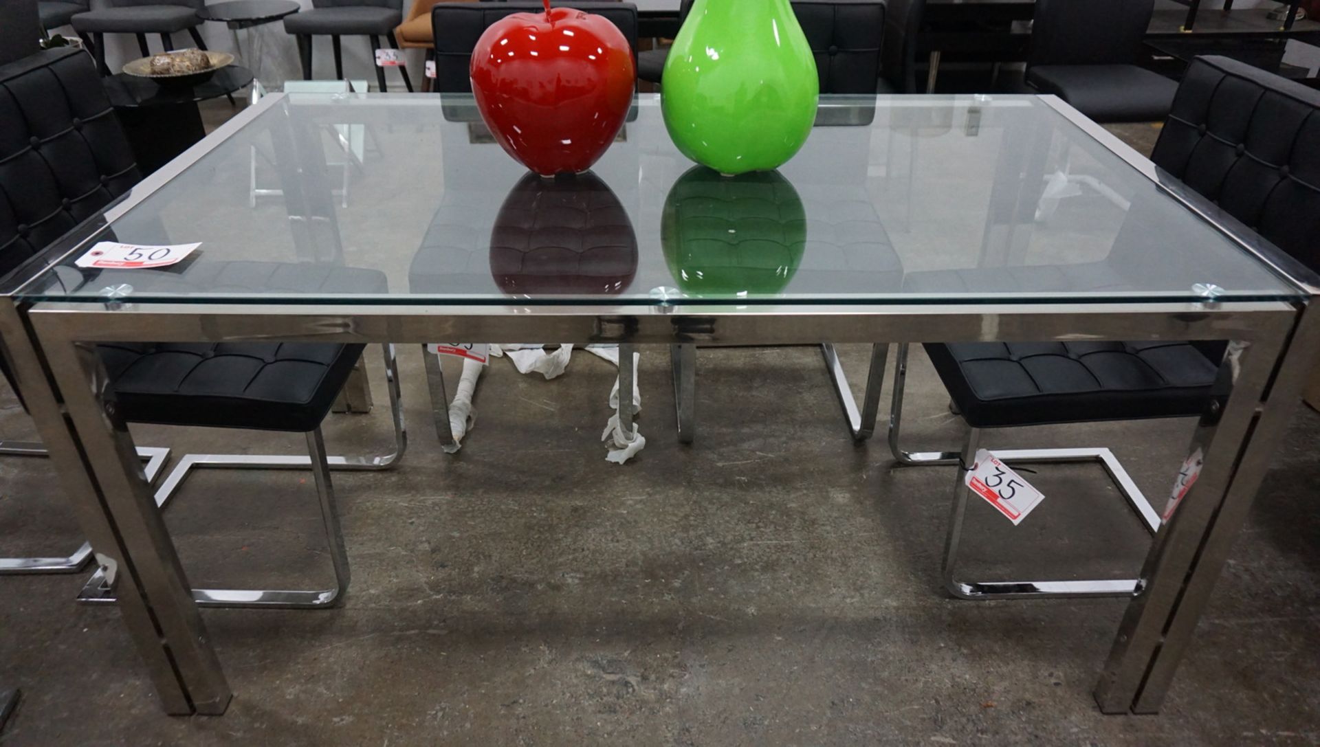 CLEAR 63" X 35.5" X 29.5" TEMPERED GLASS DINING TABLE W/ CHROME LEGS