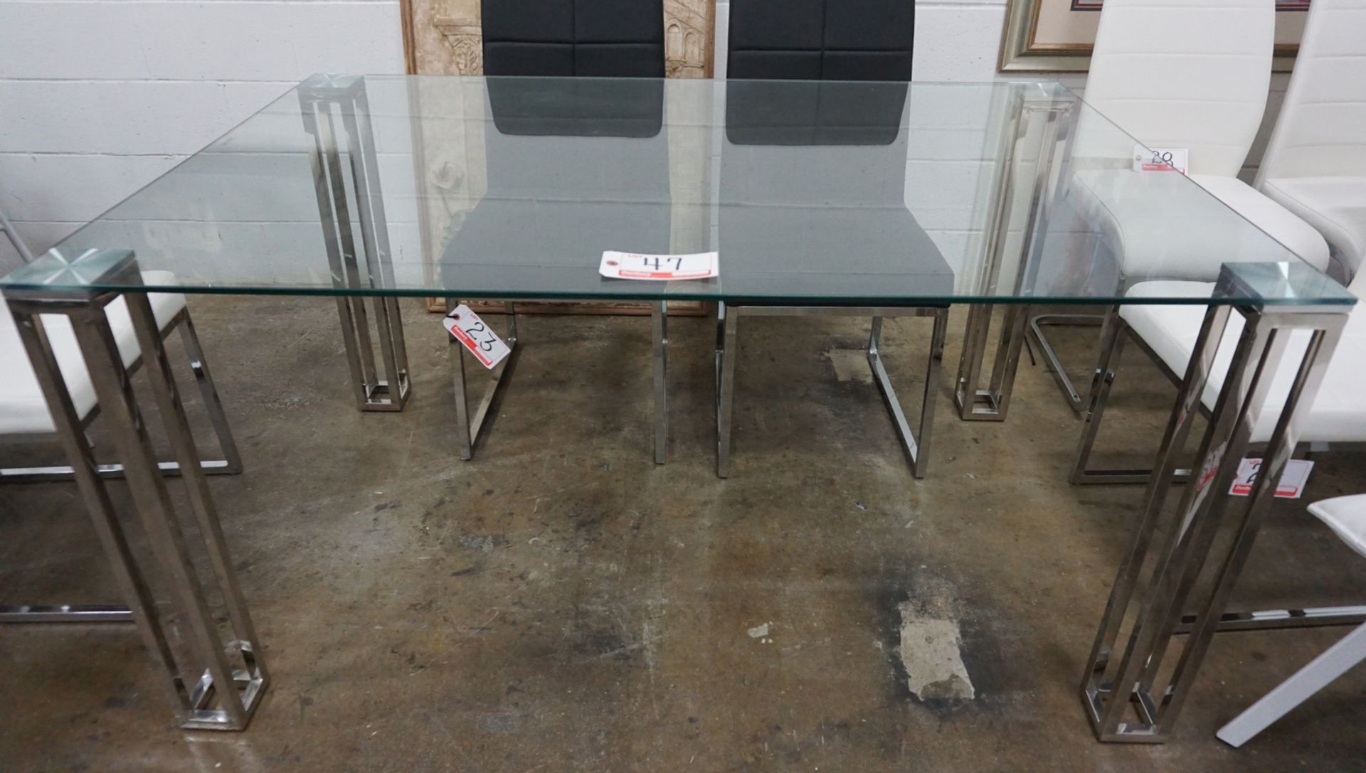 RECTANGLE GLASS DINING TABLE W/METAL LEGS (60"L X 39"W X 30"H) (100DT) (SHOWROOM)