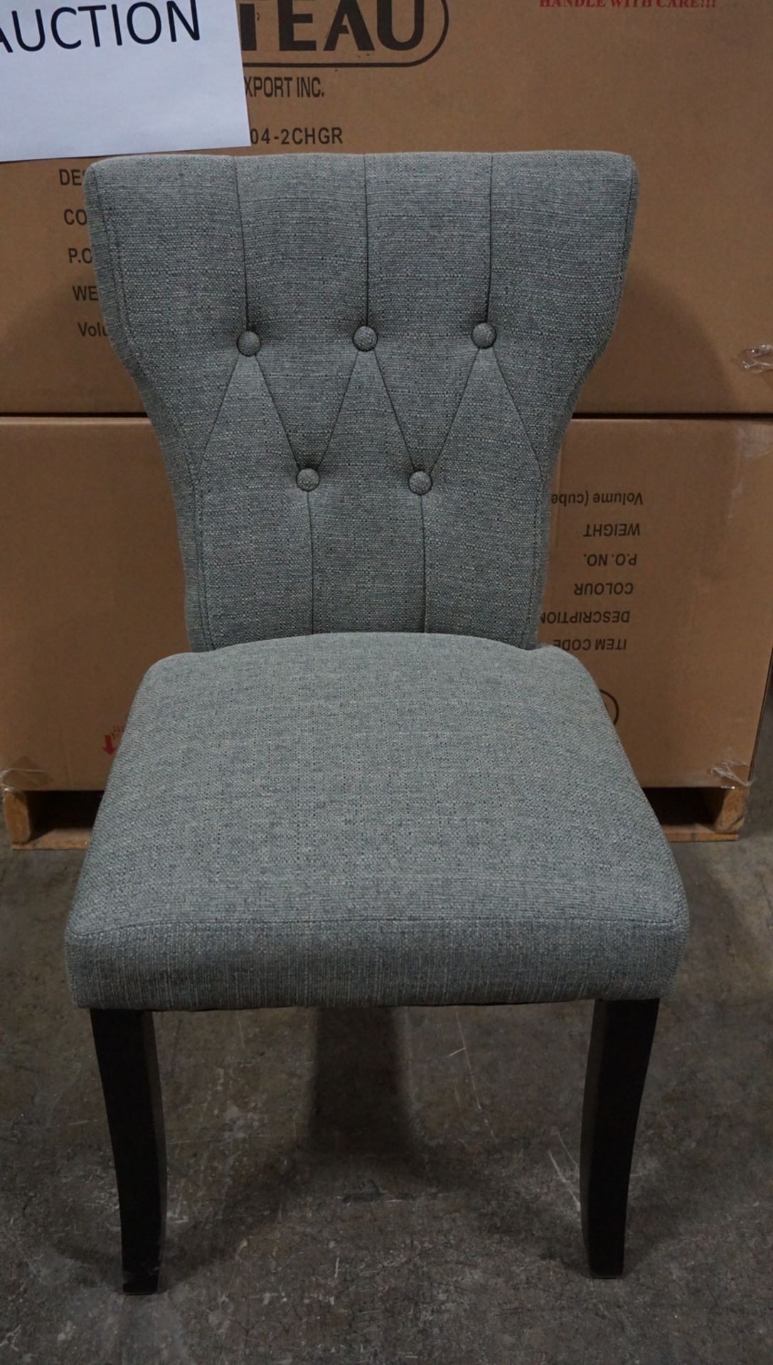 UNITS - GREY FABRIC UPHOLSTERED WING BACK DINING CHAIRS W/ FINISHED LEGS (1504-2CHGR) (IN BOX)