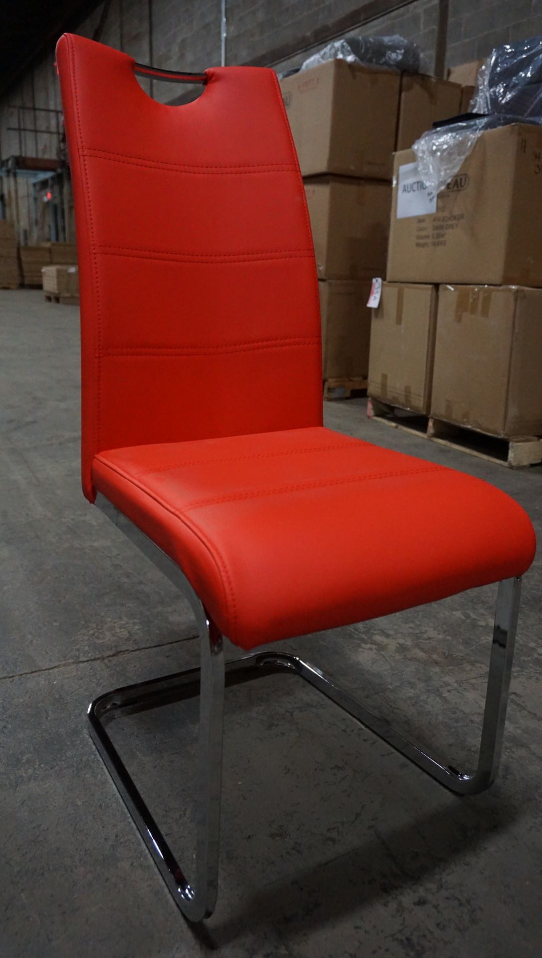 UNITS - RED PU LEATHER DINING CHAIRS W/ CHROME BASE (6353-2CHRE) (IN BOX)