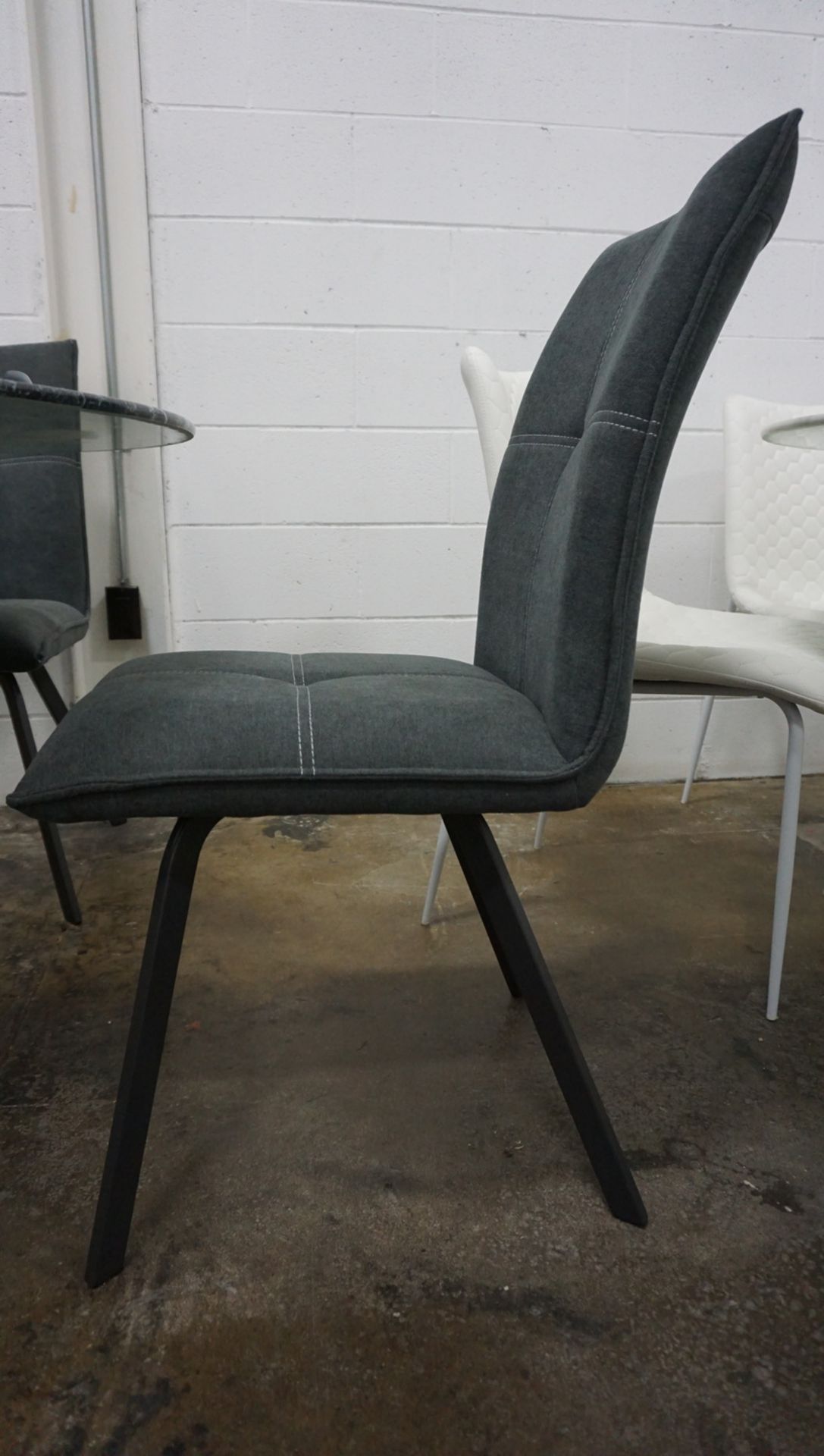 UNITS - GREY FABRIC UPHOLSTERED W/ WHITE STITCH DINING CHAIRS - Image 2 of 2