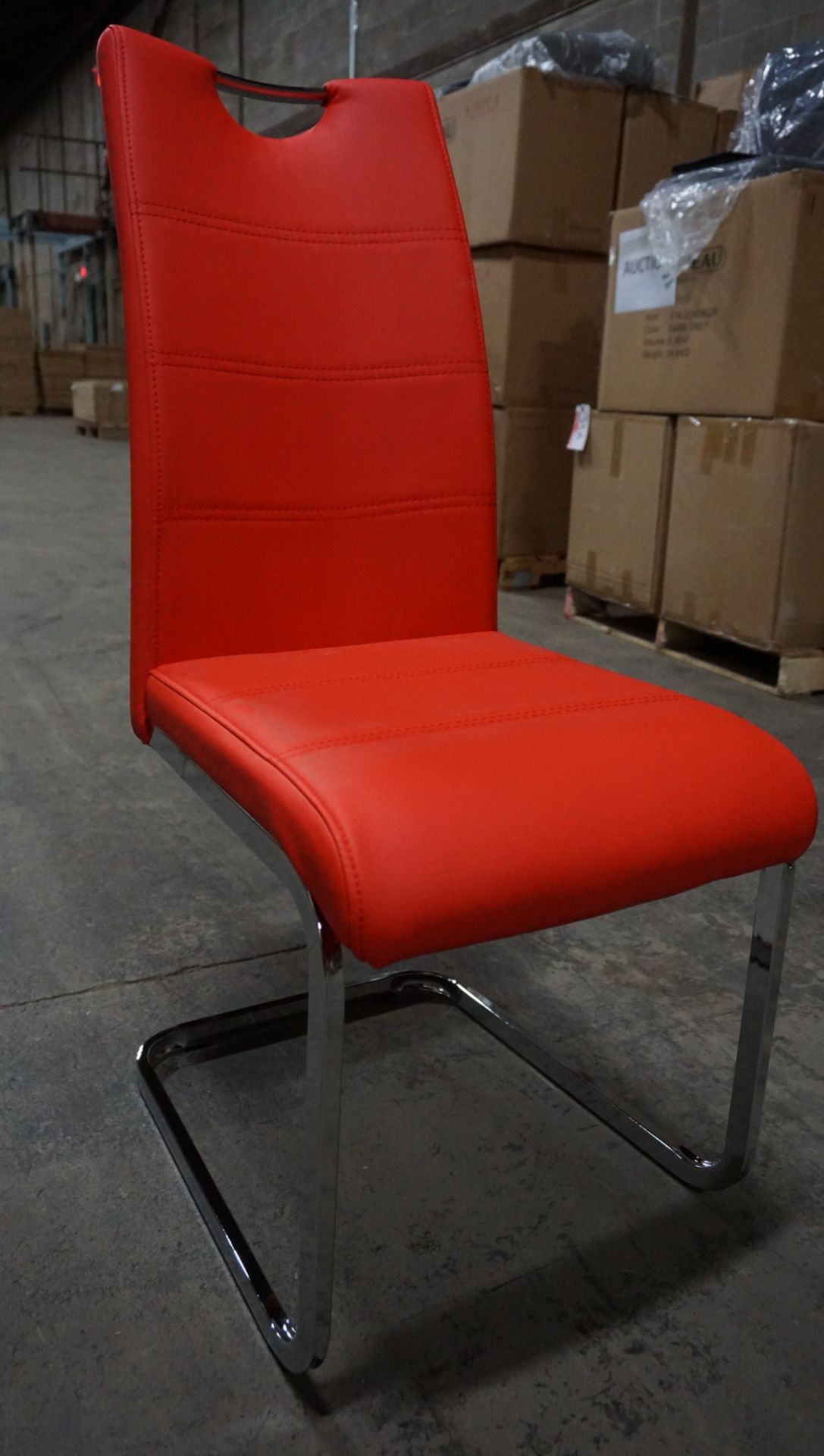UNITS - RED PU LEATHER DINING CHAIRS W/ CHROME BASE (6353-2CHRE) (IN BOX)