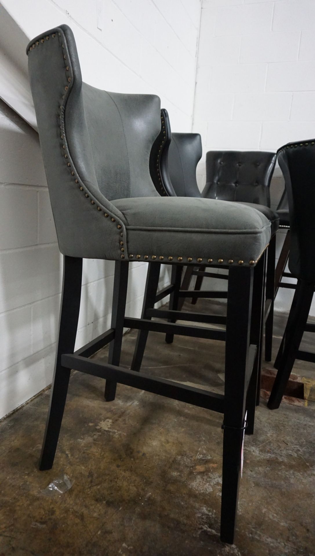 GREY STOOL W/ BRASS STUDS & TOP STITCHING - Image 2 of 2