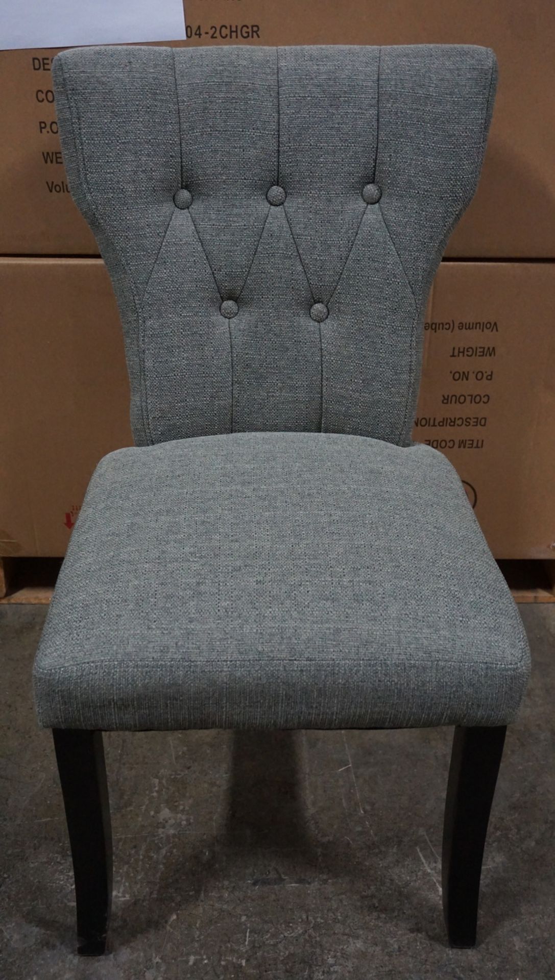 UNITS - GREY FABRIC UPHOLSTERED WING BACK DINING CHAIRS W/ FINISHED LEGS (1504-2CHGR) (IN BOX)