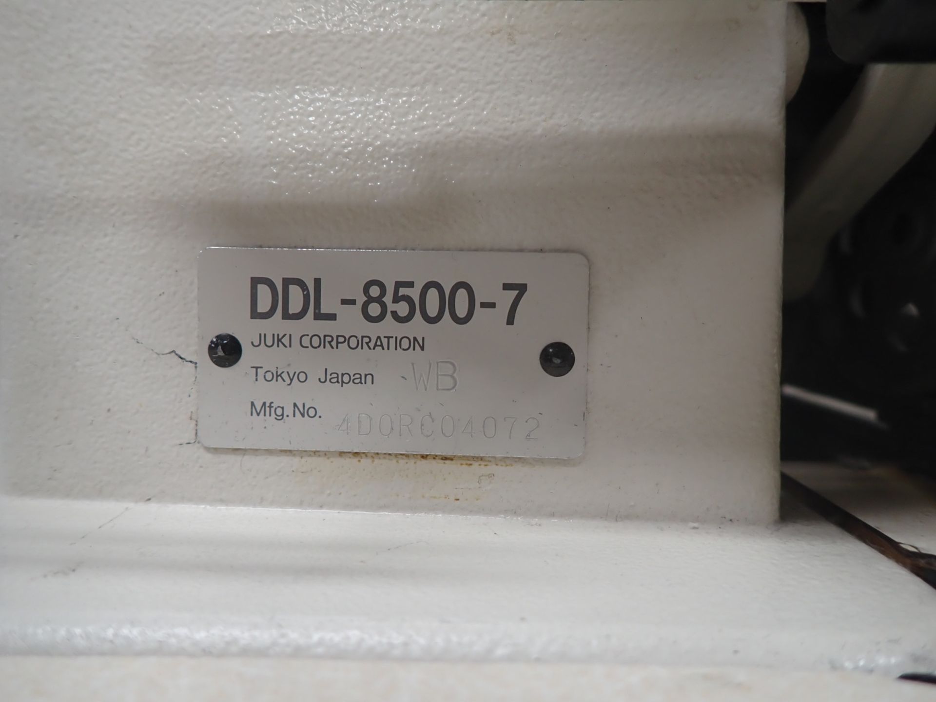 JUKI DDL8500-7 SINGLE NEEDLE MACHINE, S/N 4DORCO4072 W/ RACING PL PULLER (110V) - Image 2 of 9
