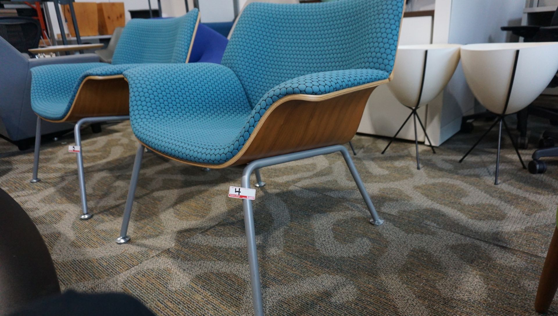 HERMAN MILLER SWOOP PLYWOOD LOUNGE CHAIR W/ LT BLUE FABRIC ($2,500 MSRP) - Image 2 of 3