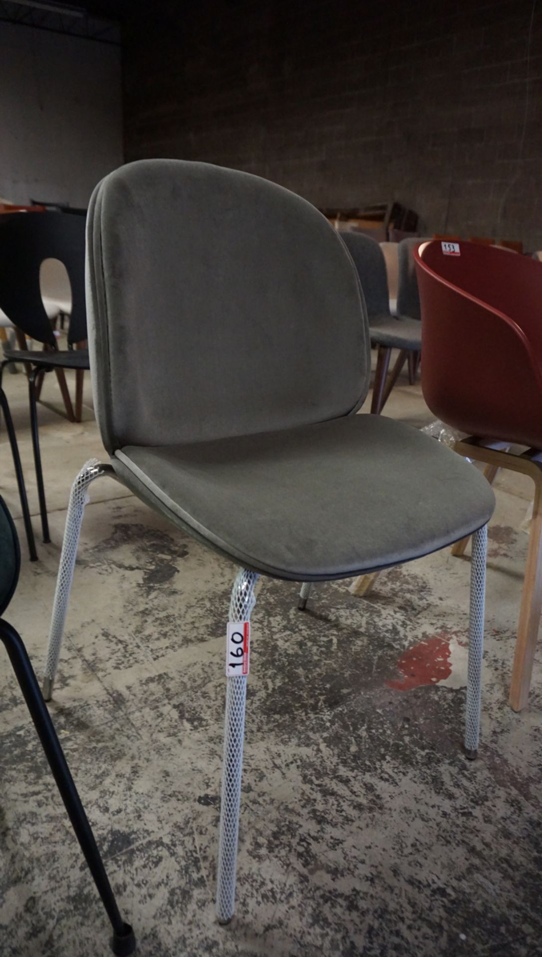 GUBI GREY VELVET FABRIC GUEST CHAIR W/ CHROME LEGS (MSRP $1619)