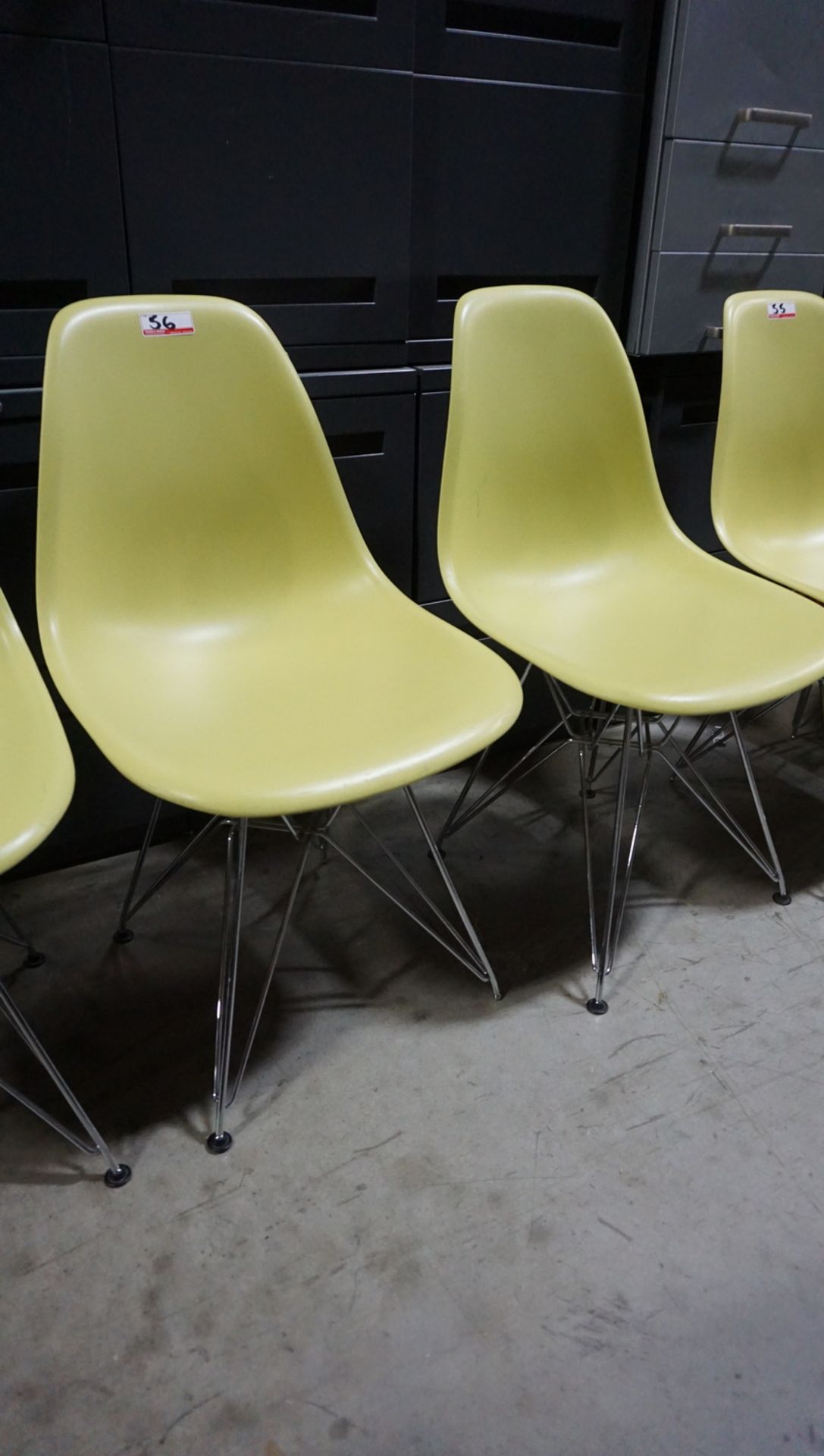 UNITS - HERMAN MILLER EAMES MOLDED PLASTIC SHELL CHAIR W/ EIFFEL TOWER BASE (CHARTREUSE) (MSRP $