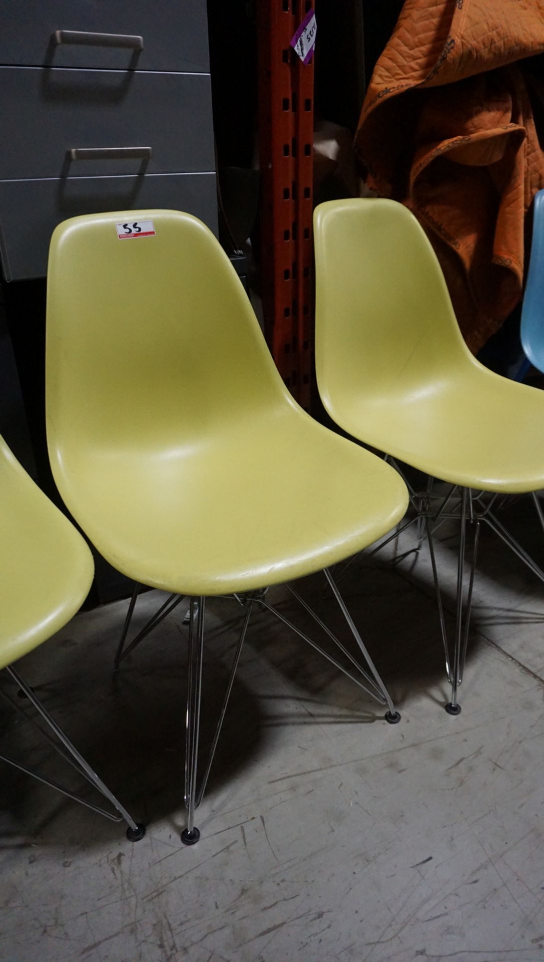 UNITS - HERMAN MILLER EAMES MOLDED PLASTIC SHELL CHAIR W/ EIFFEL TOWER BASE (CHARTREUSE)(MSRP $550)