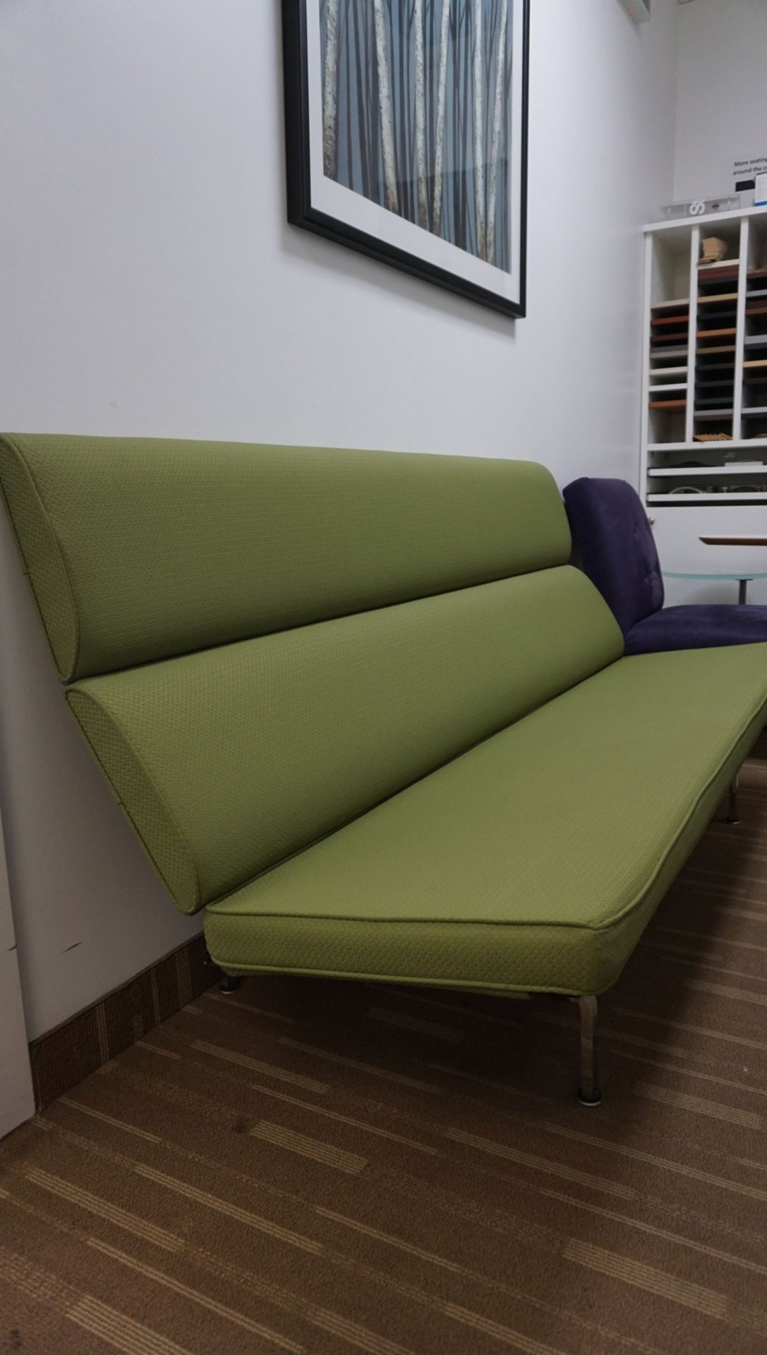 HERMAN MILL EAMES GREEN UPHOLSTERED ARMLESS SOFA ($5,600 MSRP) - Image 2 of 4