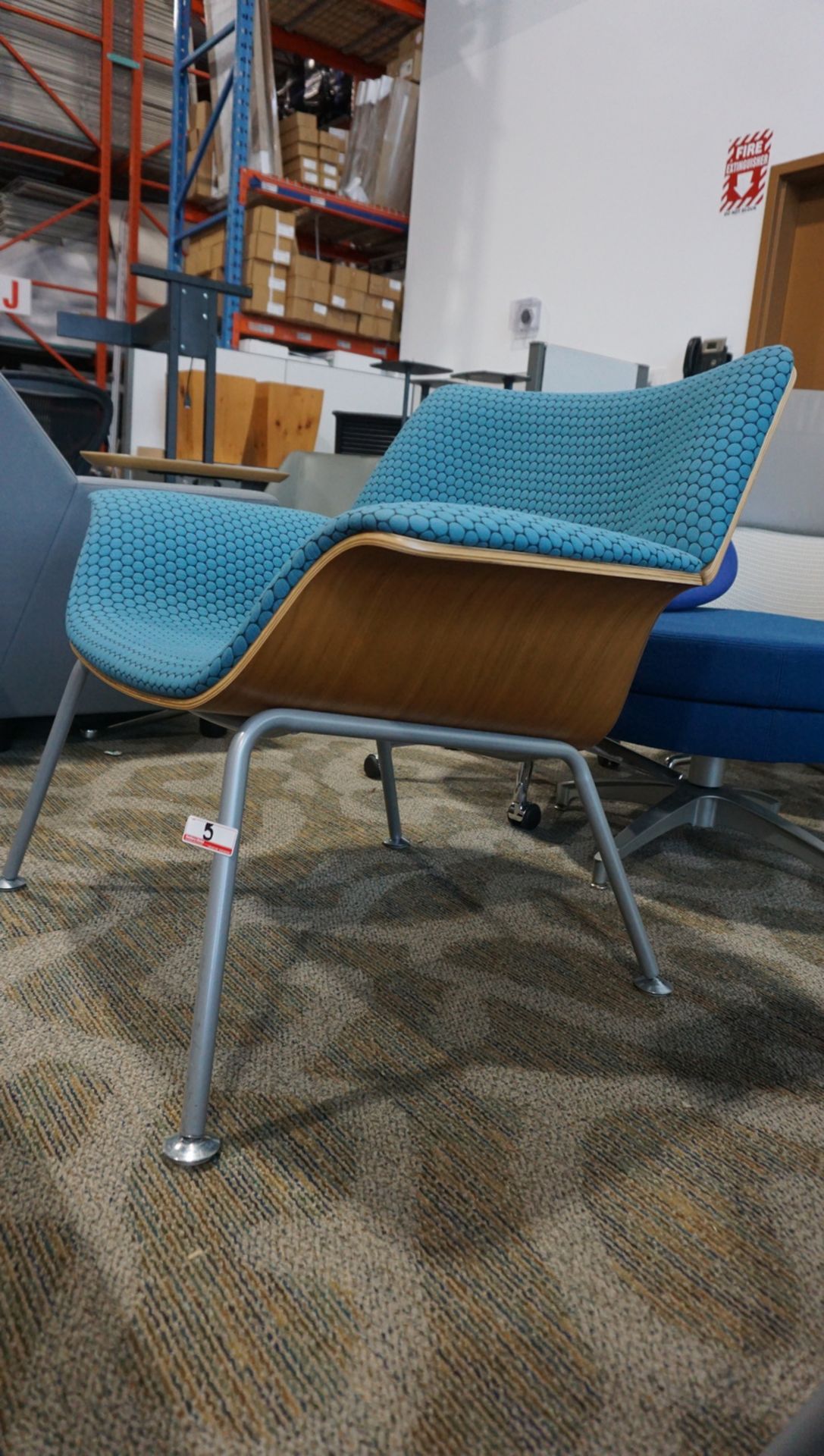 HERMAN MILLER SWOOP PLYWOOD LOUNGE CHAIR W/ LT BLUE FABRIC ($2,500 MSRP) - Image 2 of 3