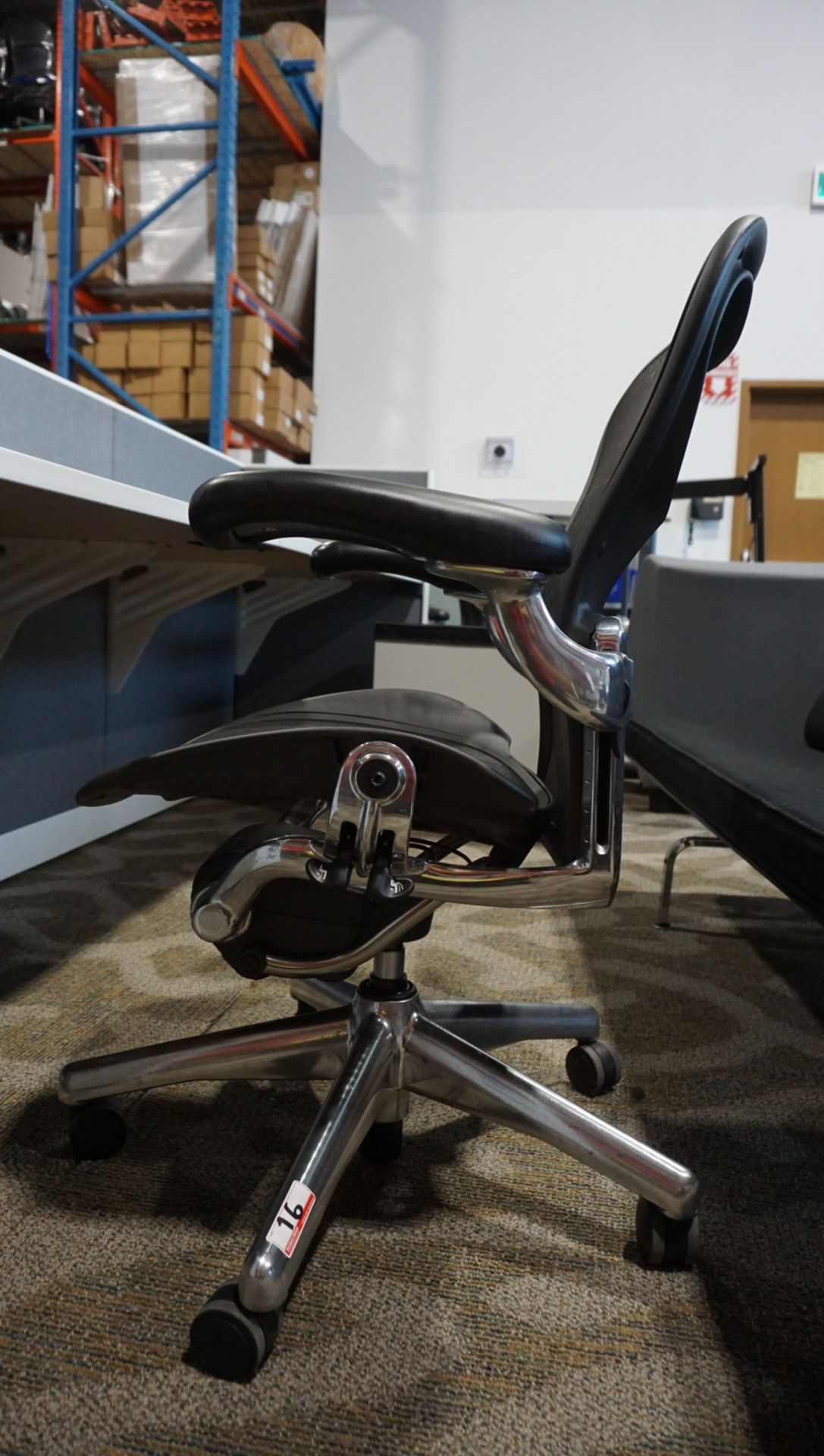 HERMAN MILLER AERON (SIZE B) OFFICE CHAIR W/ POLISHED ALUMINUM FRAME & BASE, LUMBAR SUPPORT, - Image 3 of 4