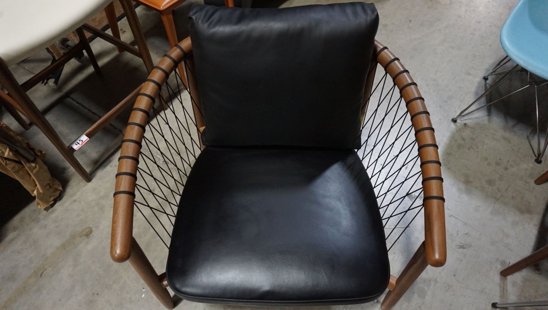 HERMAN MILLER CROSSHATCH CHAIR, WALNUT FINISH W/ BLACK CORD, & BLACK LEATHER CUSHIONS ($5,245 MSRP) - Image 3 of 3
