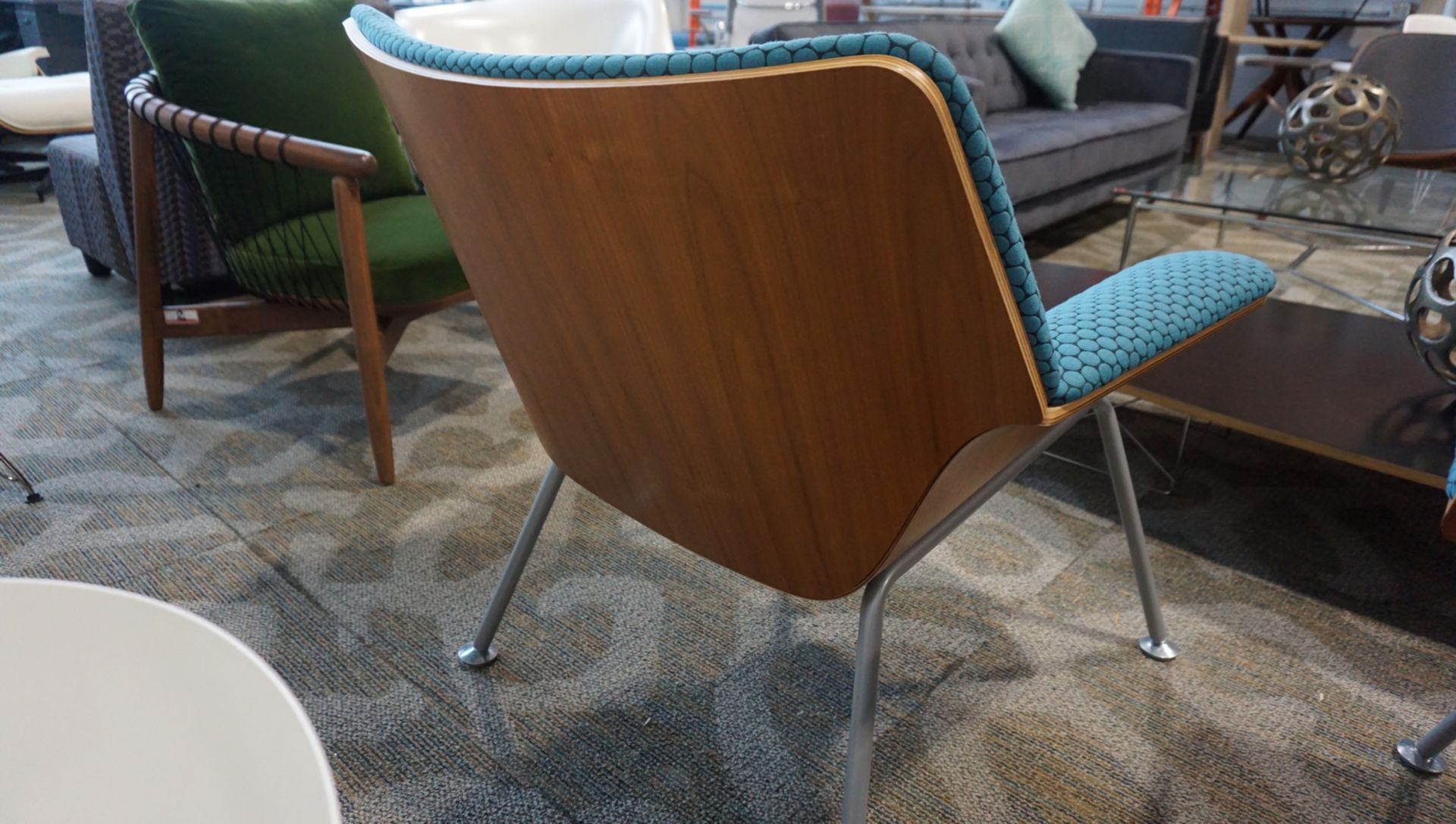 HERMAN MILLER SWOOP PLYWOOD LOUNGE CHAIR W/ LT BLUE FABRIC ($2,500 MSRP) - Image 3 of 3