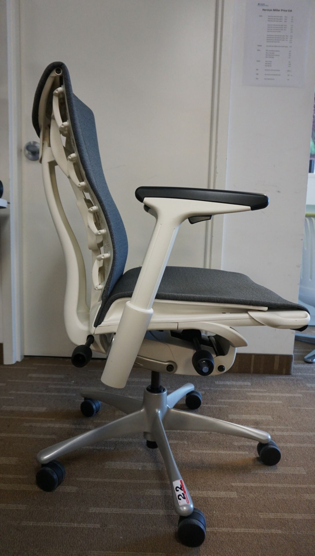 HERMAN MILLER EMBODY OFFICE CHAIR W/ WHITE FRAME, TITANIUM BASE, & GREY FABRIC ($2,700 MSRP) - Image 2 of 4