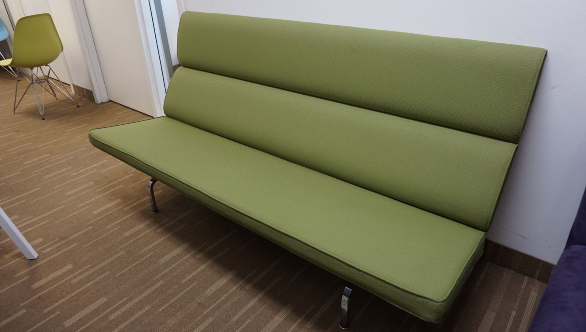 HERMAN MILL EAMES GREEN UPHOLSTERED ARMLESS SOFA ($5,600 MSRP) - Image 3 of 4