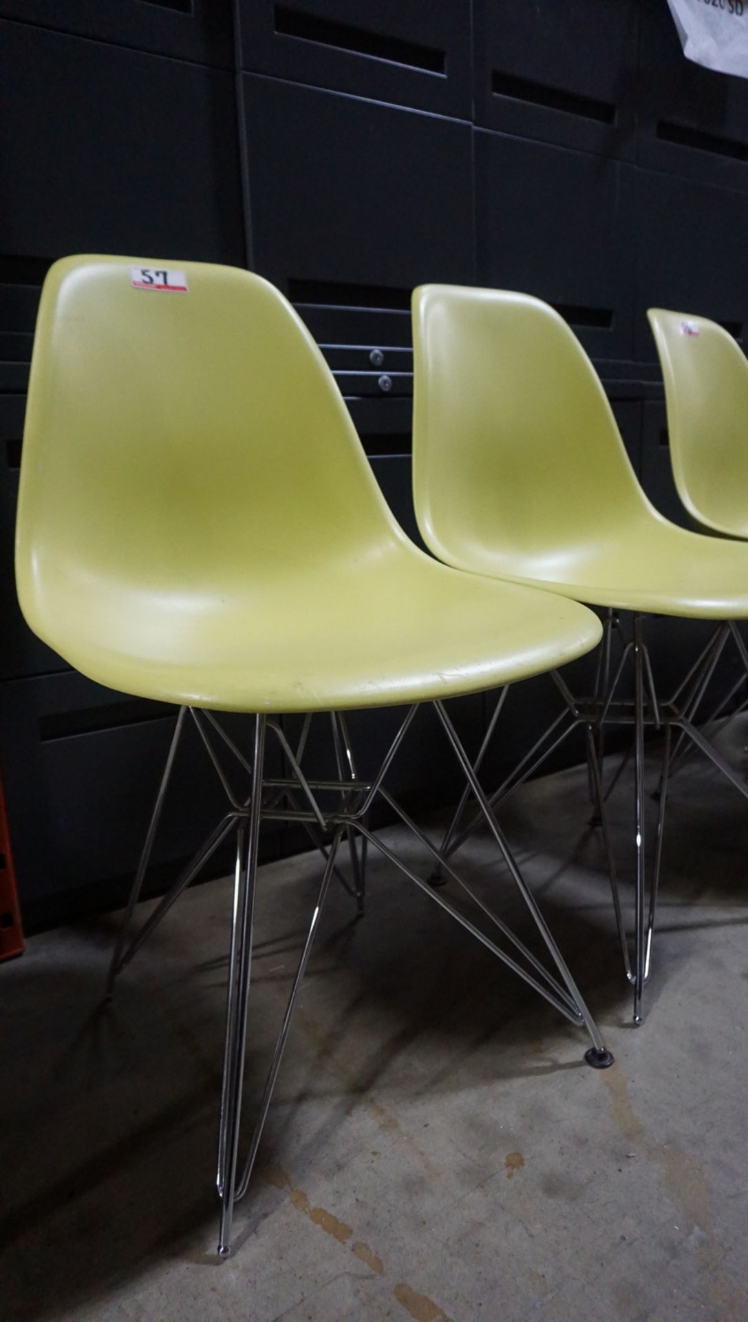 UNITS - HERMAN MILLER EAMES MOLDED PLASTIC SHELL CHAIR W/ EIFFEL TOWER BASE (CHARTREUSE) (MSRP $