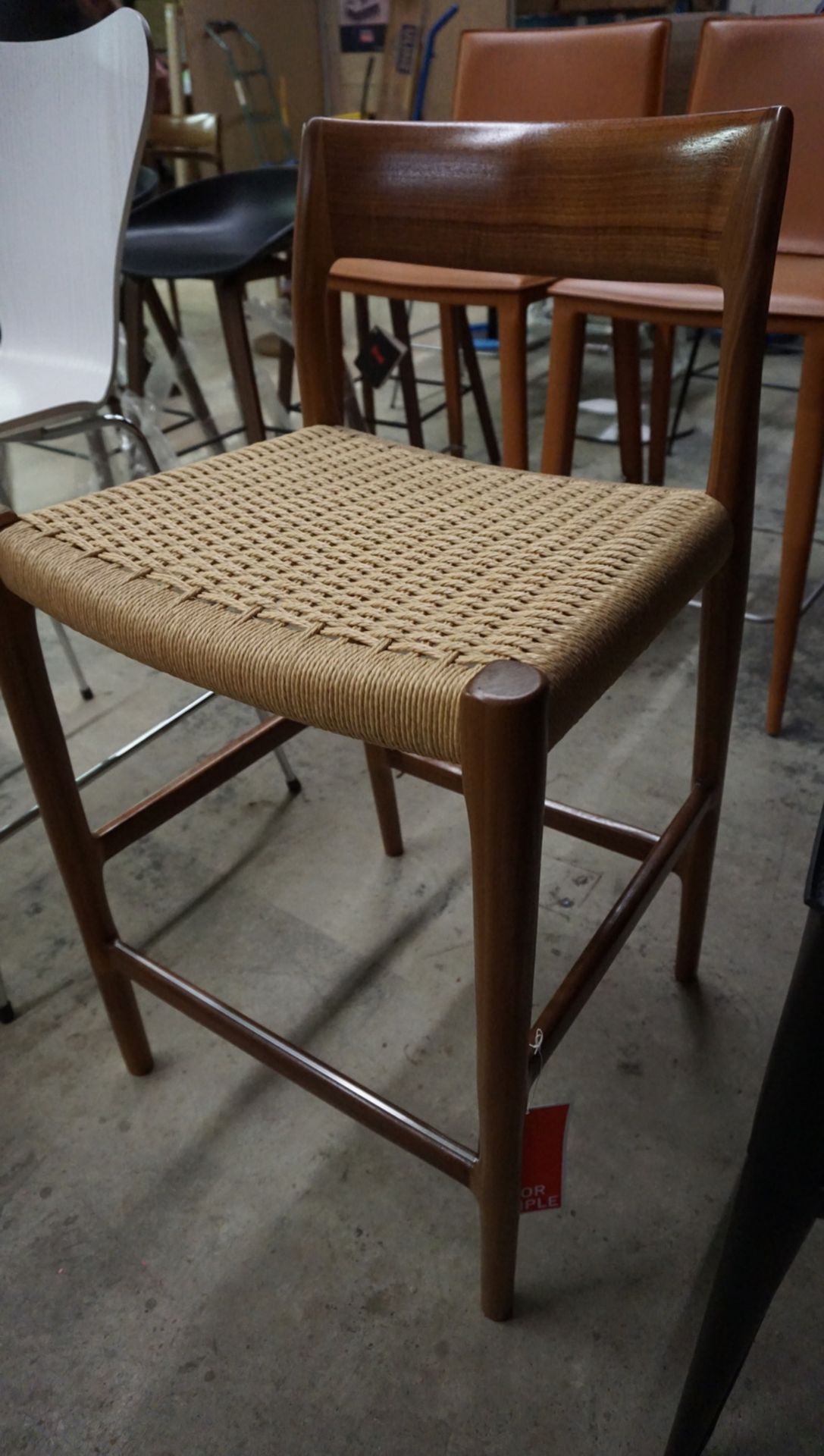 J. L. MOLLER MODEL 77C WALNUT/PAPER-CORD COUNTER STOOL (MADE IN DENMARK) ($1,595 MSRP)