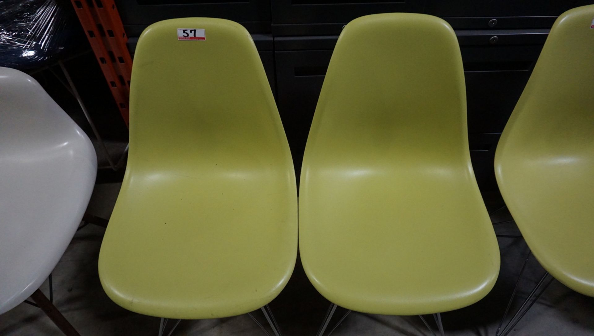 UNITS - HERMAN MILLER EAMES MOLDED PLASTIC SHELL CHAIR W/ EIFFEL TOWER BASE (CHARTREUSE) (MSRP $ - Image 2 of 2