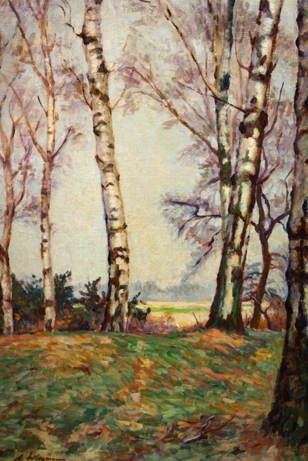 Wiegmann, Alfred: Birken in Herbstlandschaft, Öl auf Leinwand, 1930 - Image 4 of 5