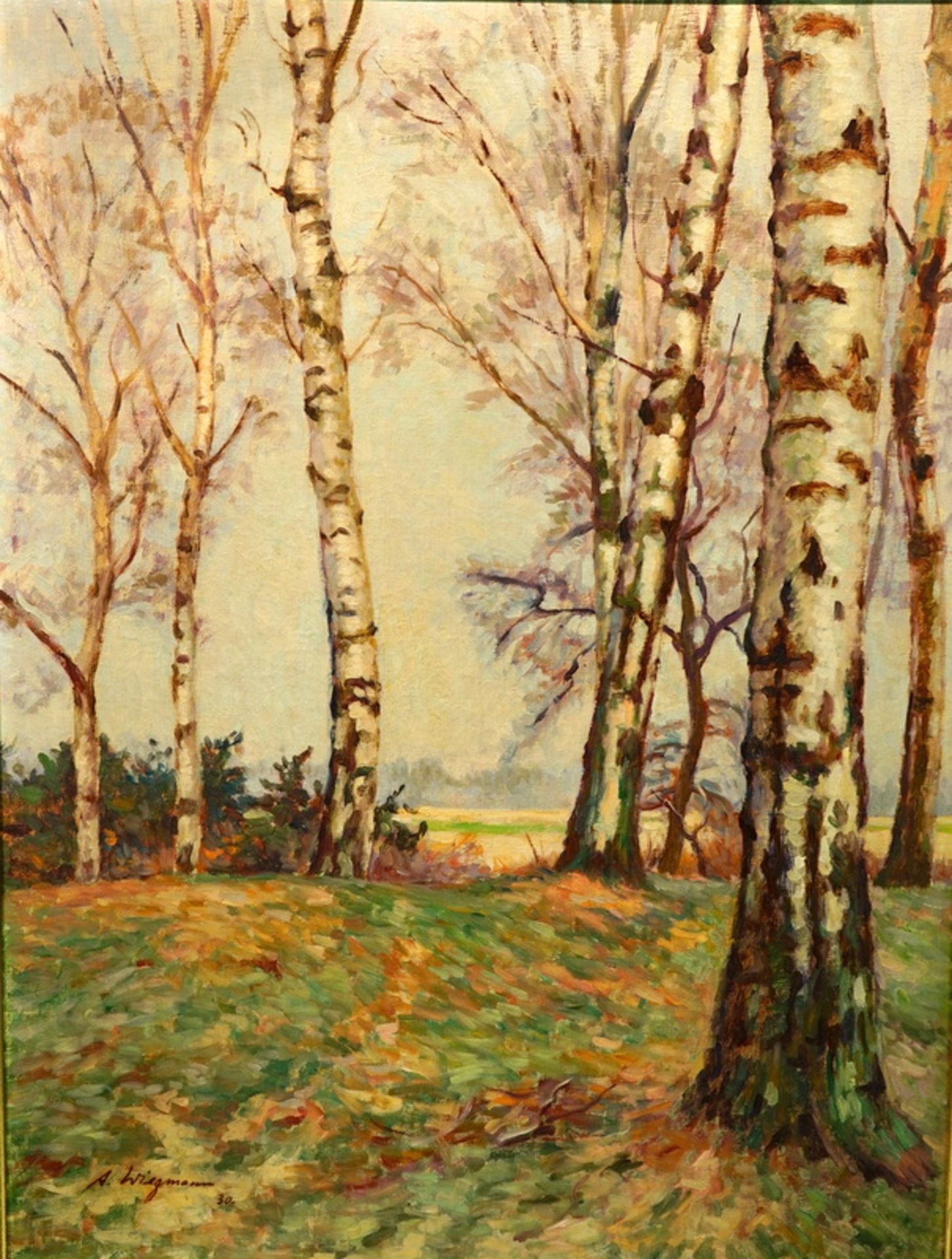 Wiegmann, Alfred: Birken in Herbstlandschaft, Öl auf Leinwand, 1930