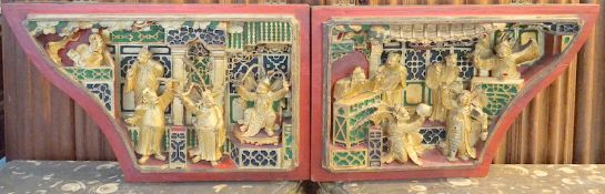 Pendant: Zwei aufwendige Reliefs aus einem Tempeltor, China 19./20. Jhd.