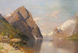 Rasmussen, Georg Anton: Sommerliche Fjordlandschaft mit Fischerfamilie