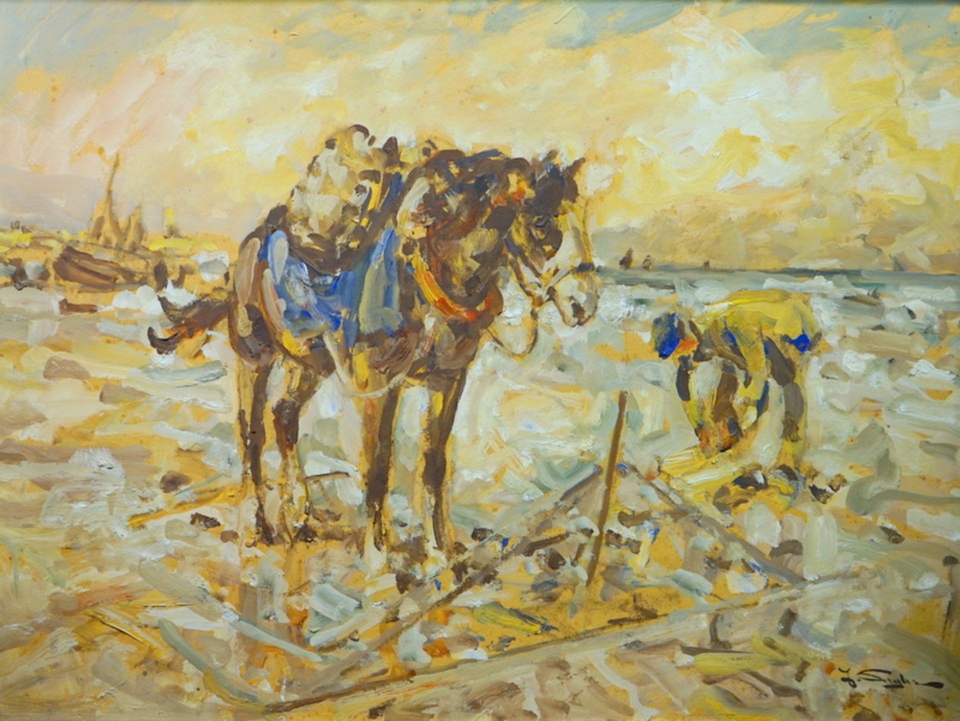 Seyler, Julius: Crevettenfischer, Flandrische Küste bei Nieuwpoort, 1910