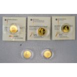 5x 20 Euro-Goldmünzen "Heimische Vögel", 999,9, insges. 19,45 g