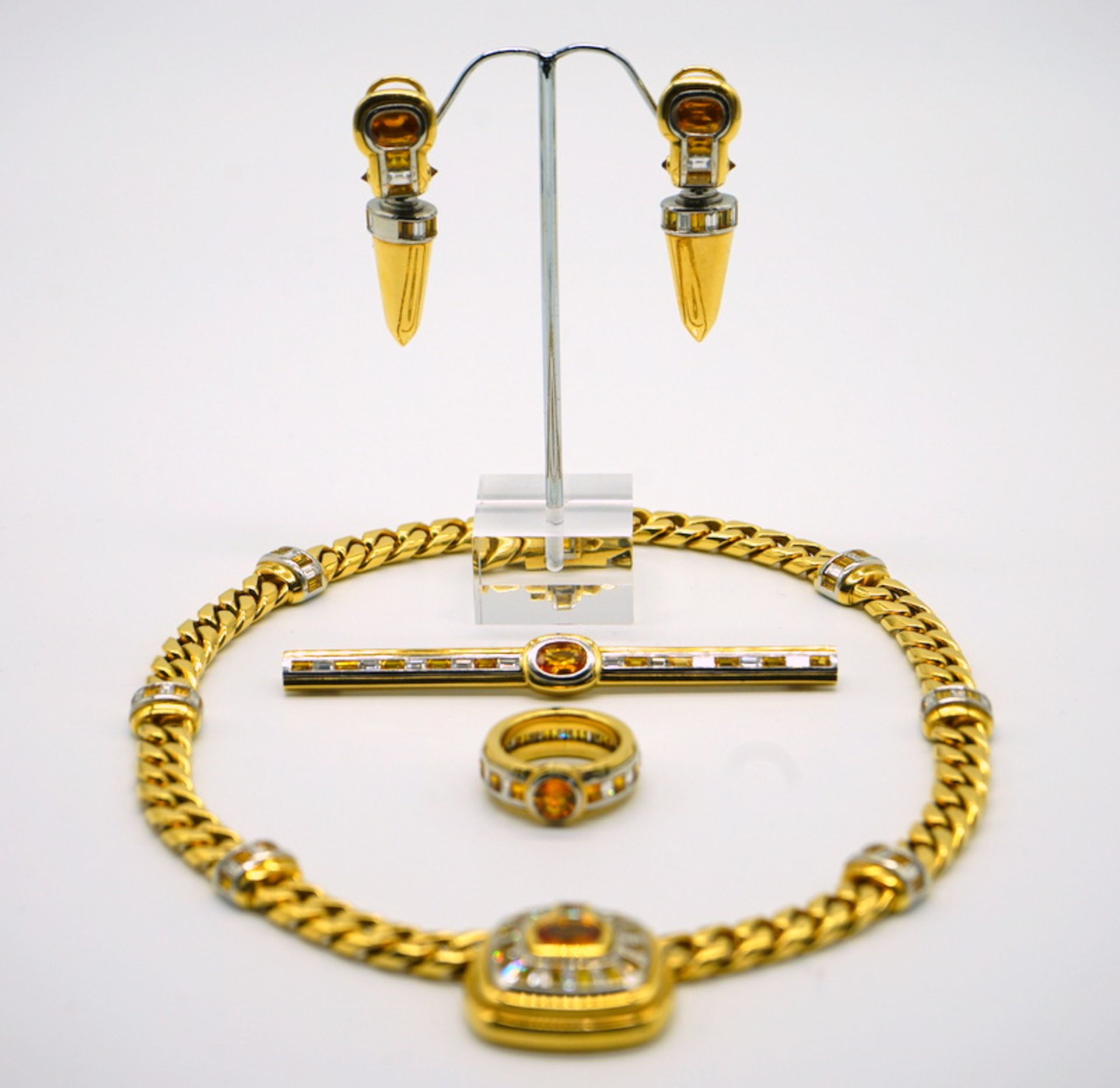 Parure mit Diamanten und gelben Saphiren, 750 GG, Juweliersanfertigung - Image 7 of 10