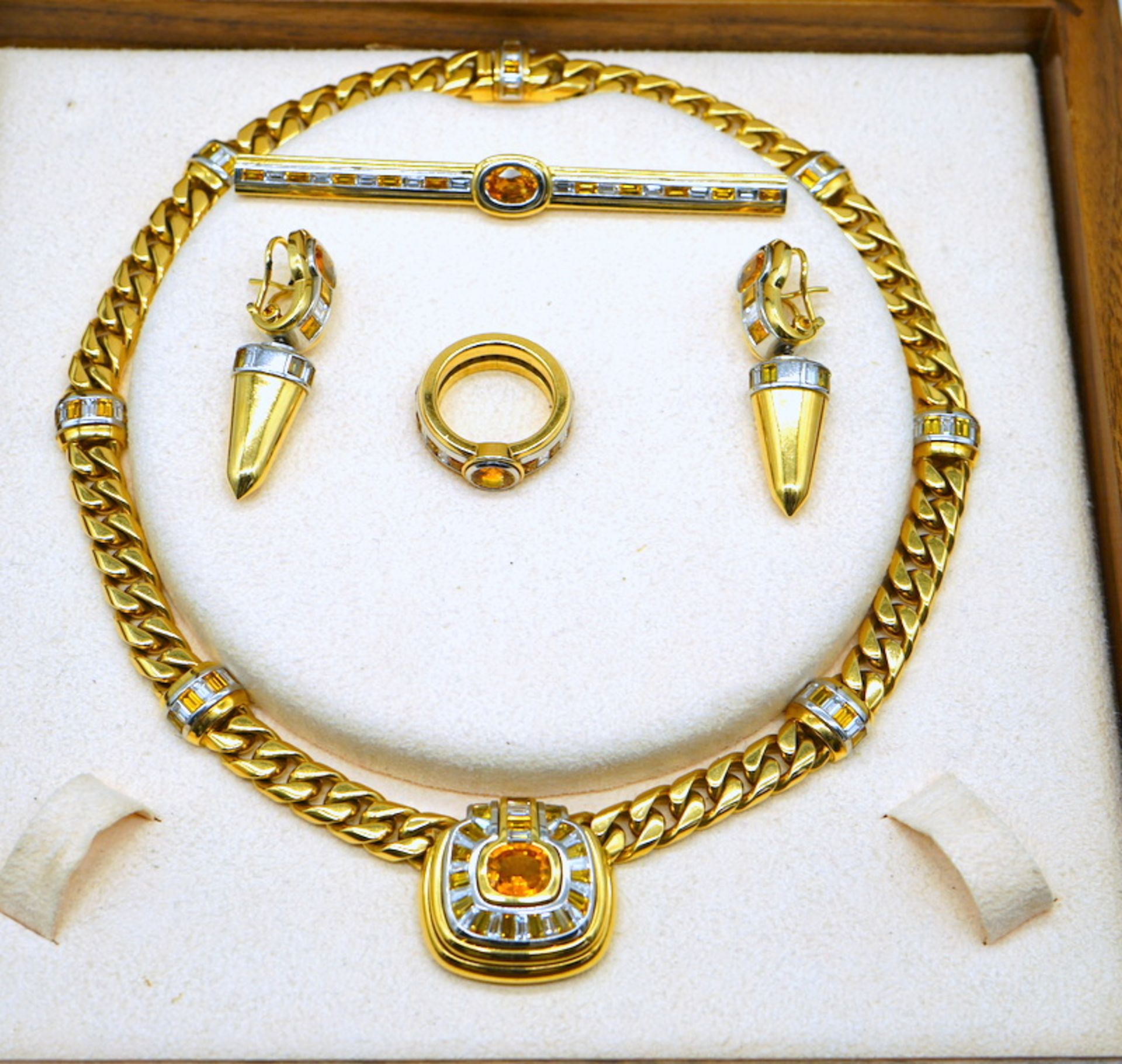 Parure mit Diamanten und gelben Saphiren, 750 GG, Juweliersanfertigung - Image 10 of 10