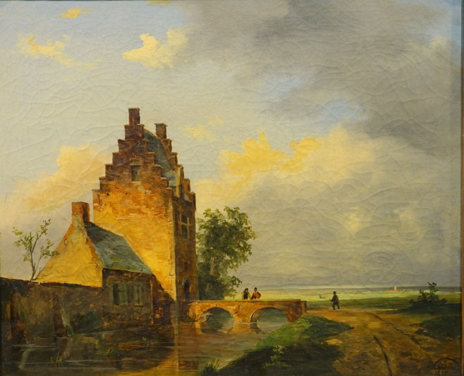 Burgtor in Flandern o. Niederlande, Öl auf Leinwand, 1855