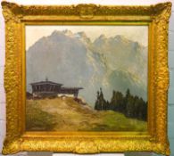 Georg Arnold-Graboné: Alpen mit Berghütte, Öl auf Leinwand