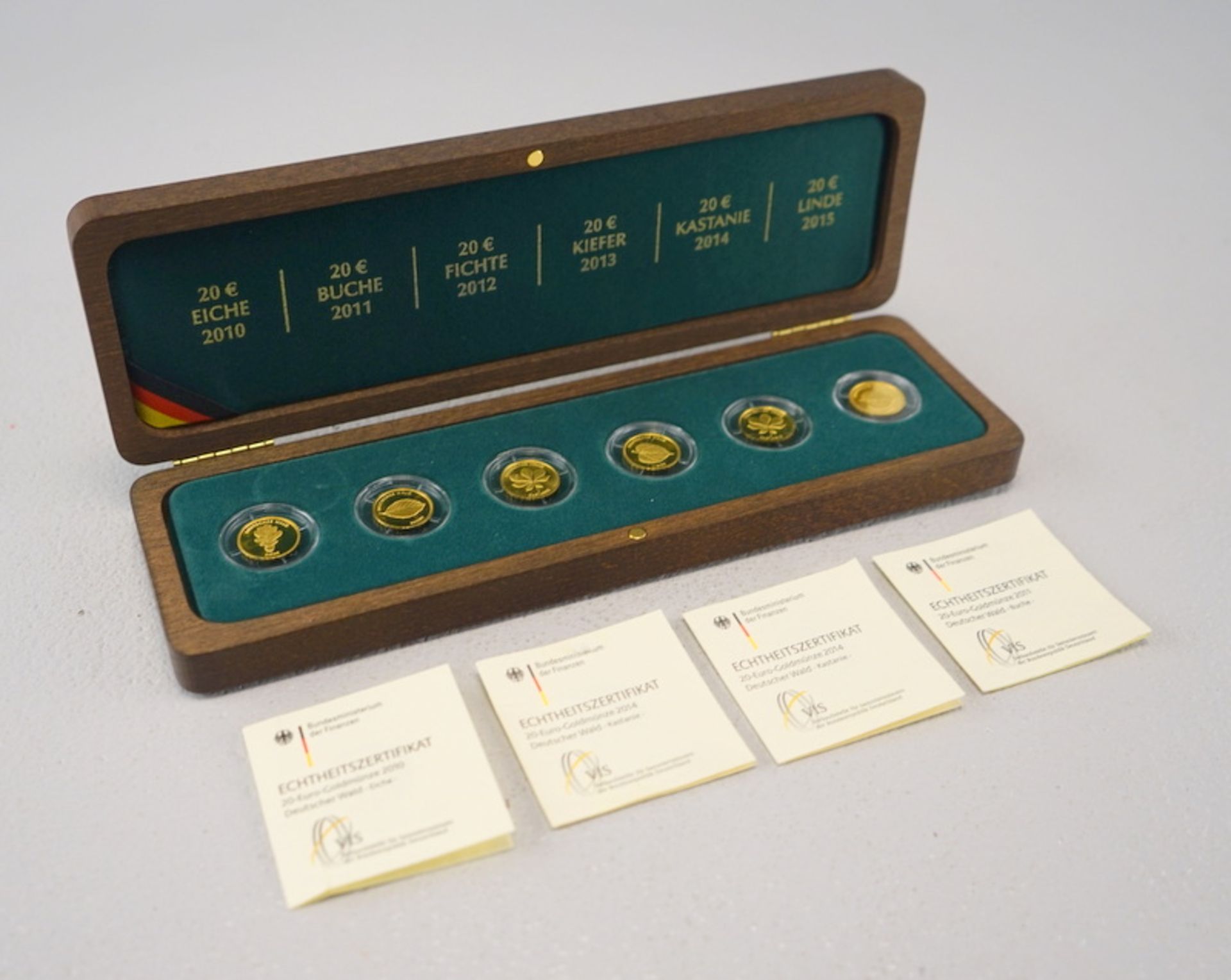 6x 20 Euro-Goldmünzen "Deutscher Wald", 999,9, insges. 23,34 g