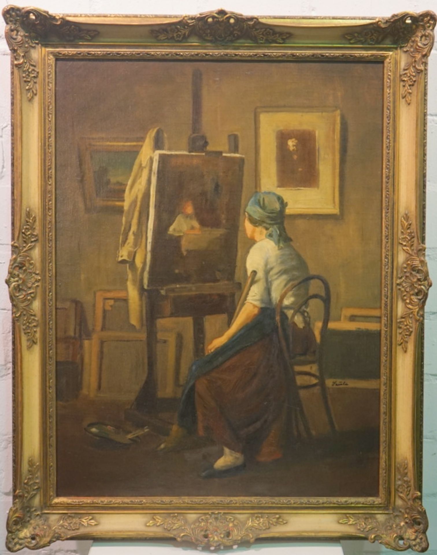 Szüle, Peter: Pause von der Arbeit, im Maleratelier, ca. um 1920 - Bild 2 aus 4